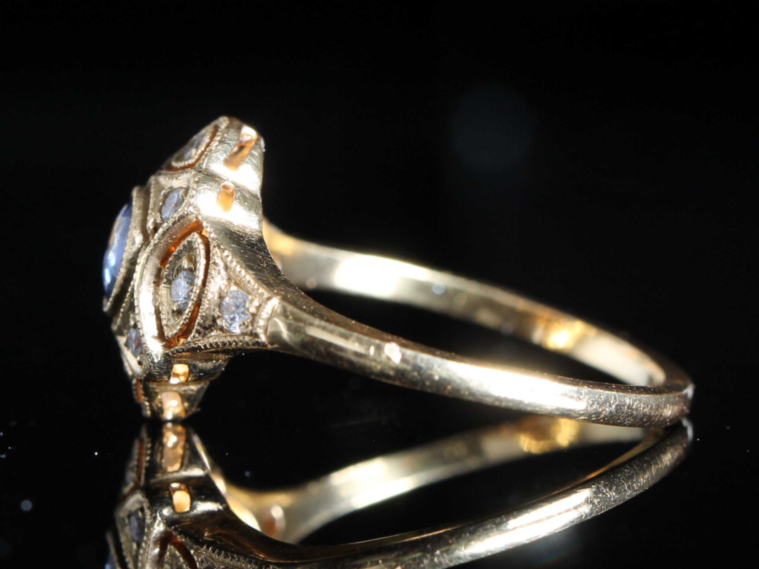 Art Deco Style Sapphire and Diamond 18ct Gold Ring