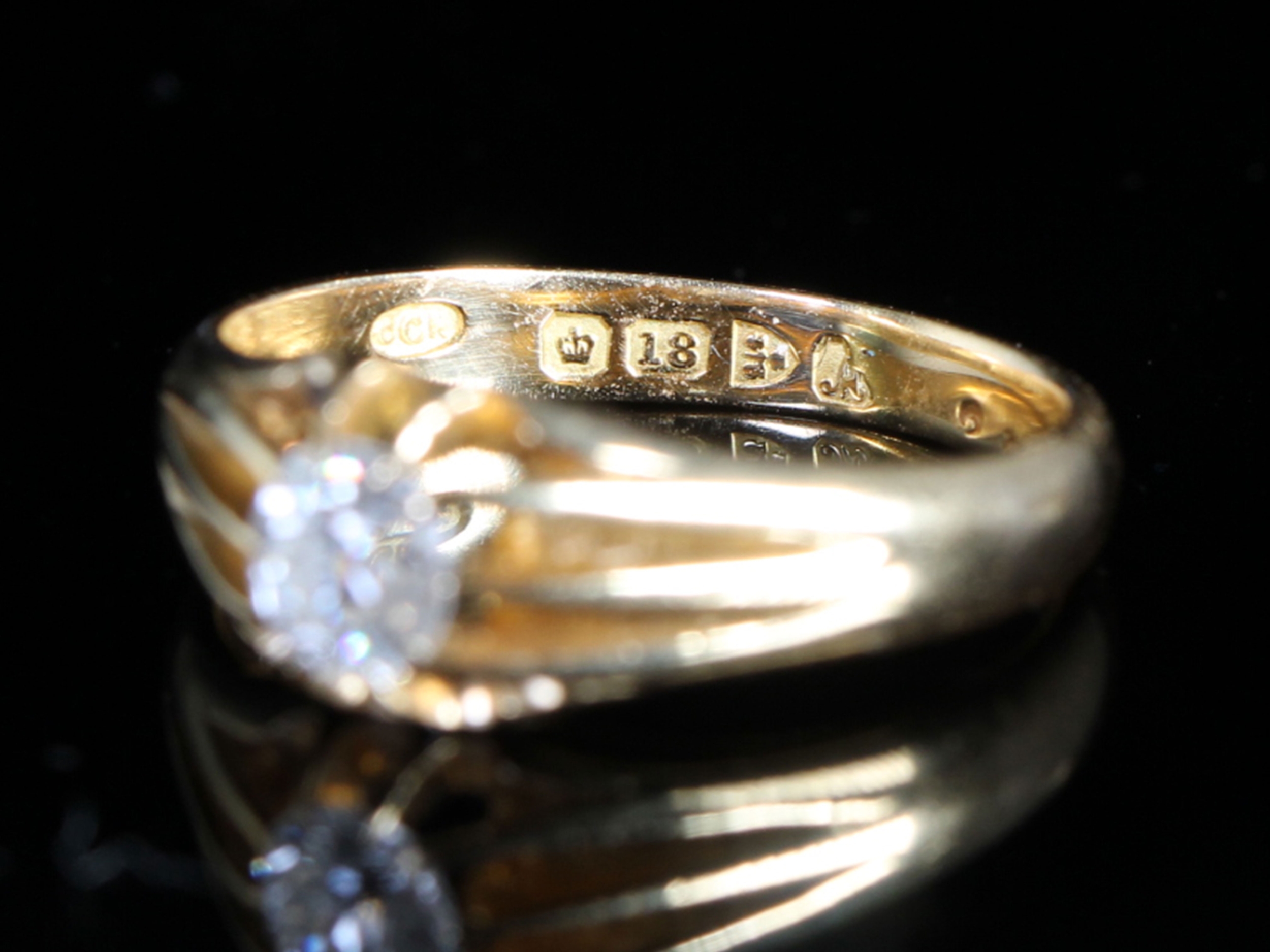 Edwardian Diamond Solitaire 18ct Gold  Signet Ring