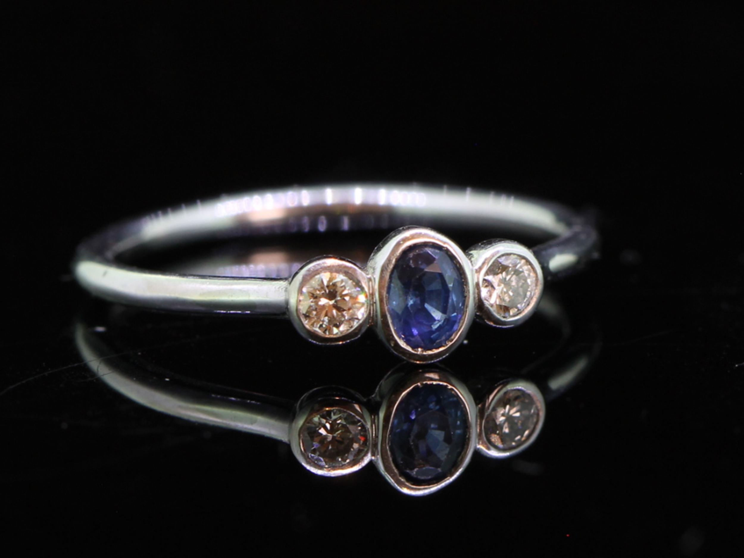 Contemporary Sapphire and Diamond Trilogy 14ct Gold Ring