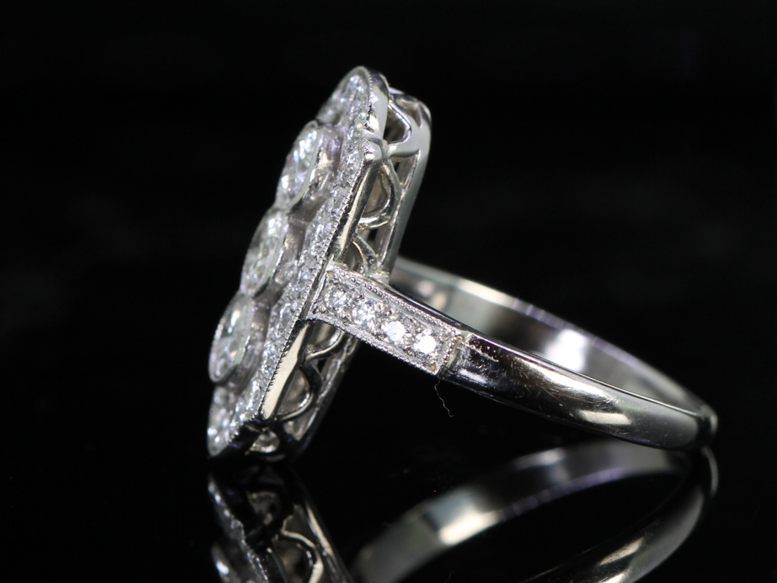 Vintage Diamond Platinum Plaque Ring
