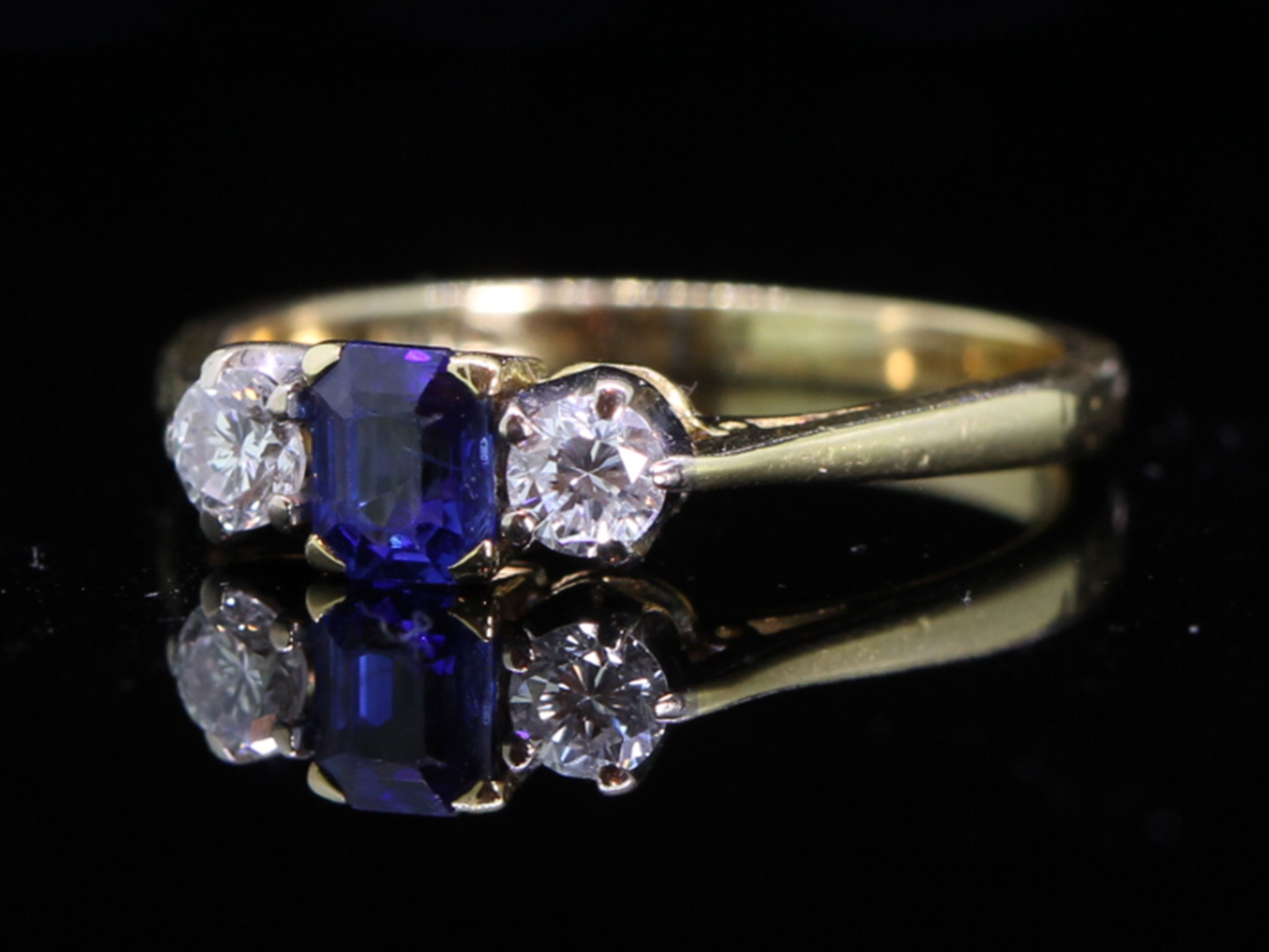 Pretty Vintage Sapphire and Diamond 18ct Gold Trilogy Ring
