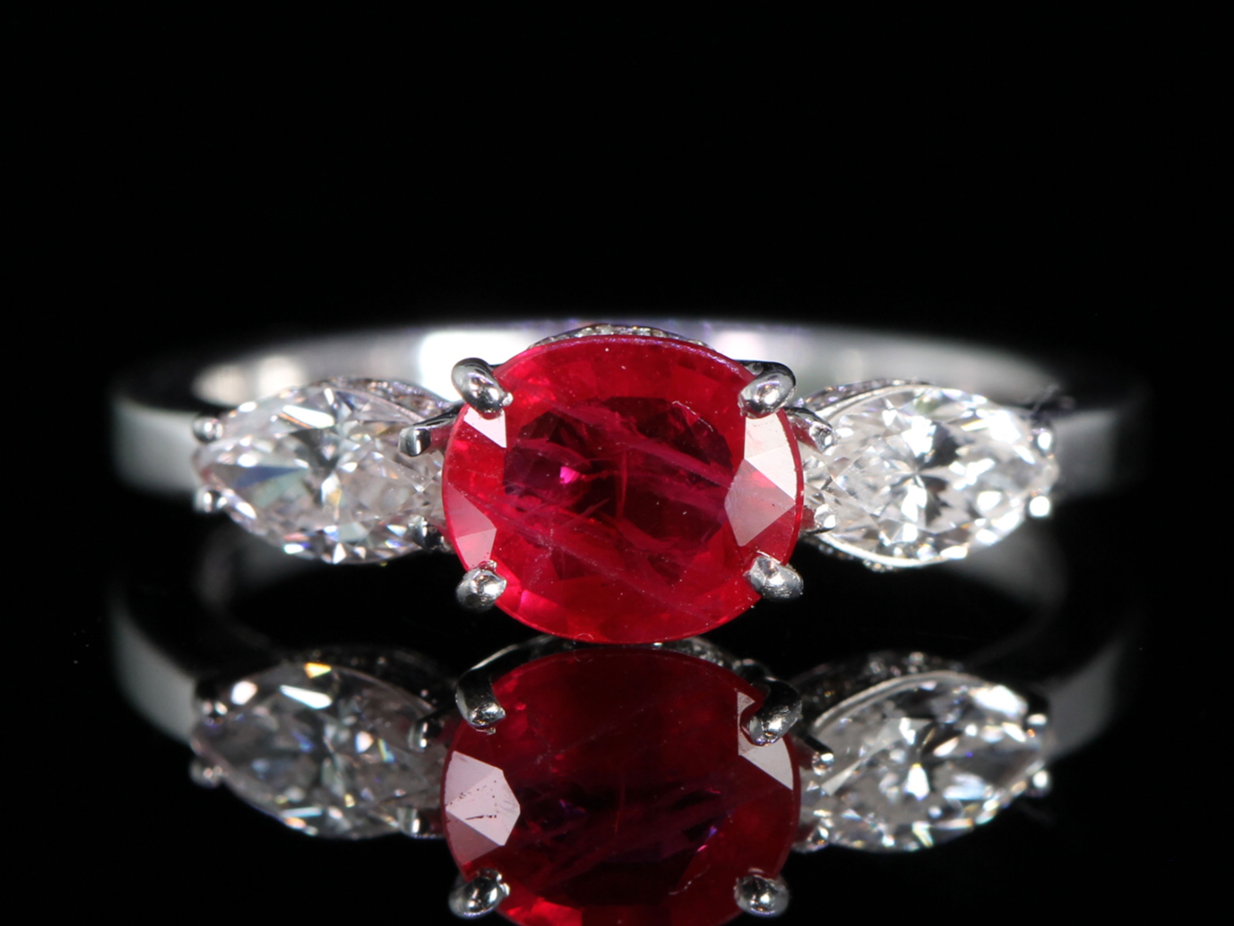  Ruby and Diamond Platinum Trilogy Ring