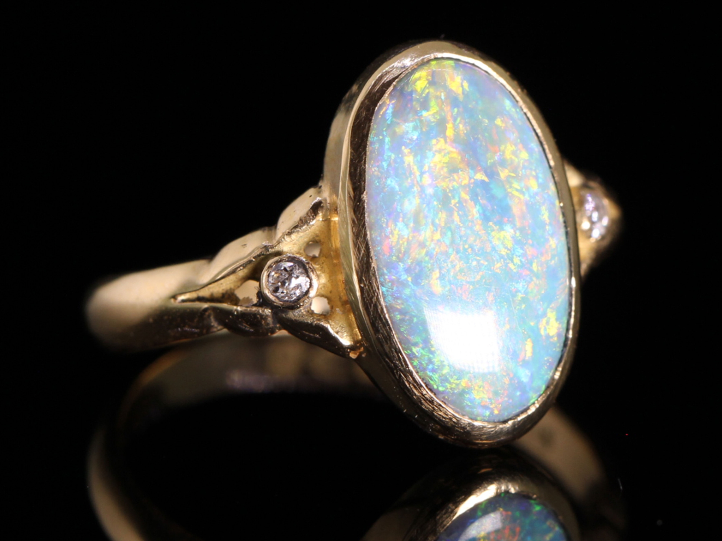 Edwardian 2ct Black Opal and Diamond Ring