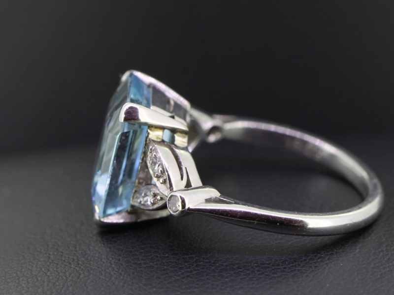 Vintage 5 Ct Aquamarine Diamond White Gold Ring - Ruby Lane