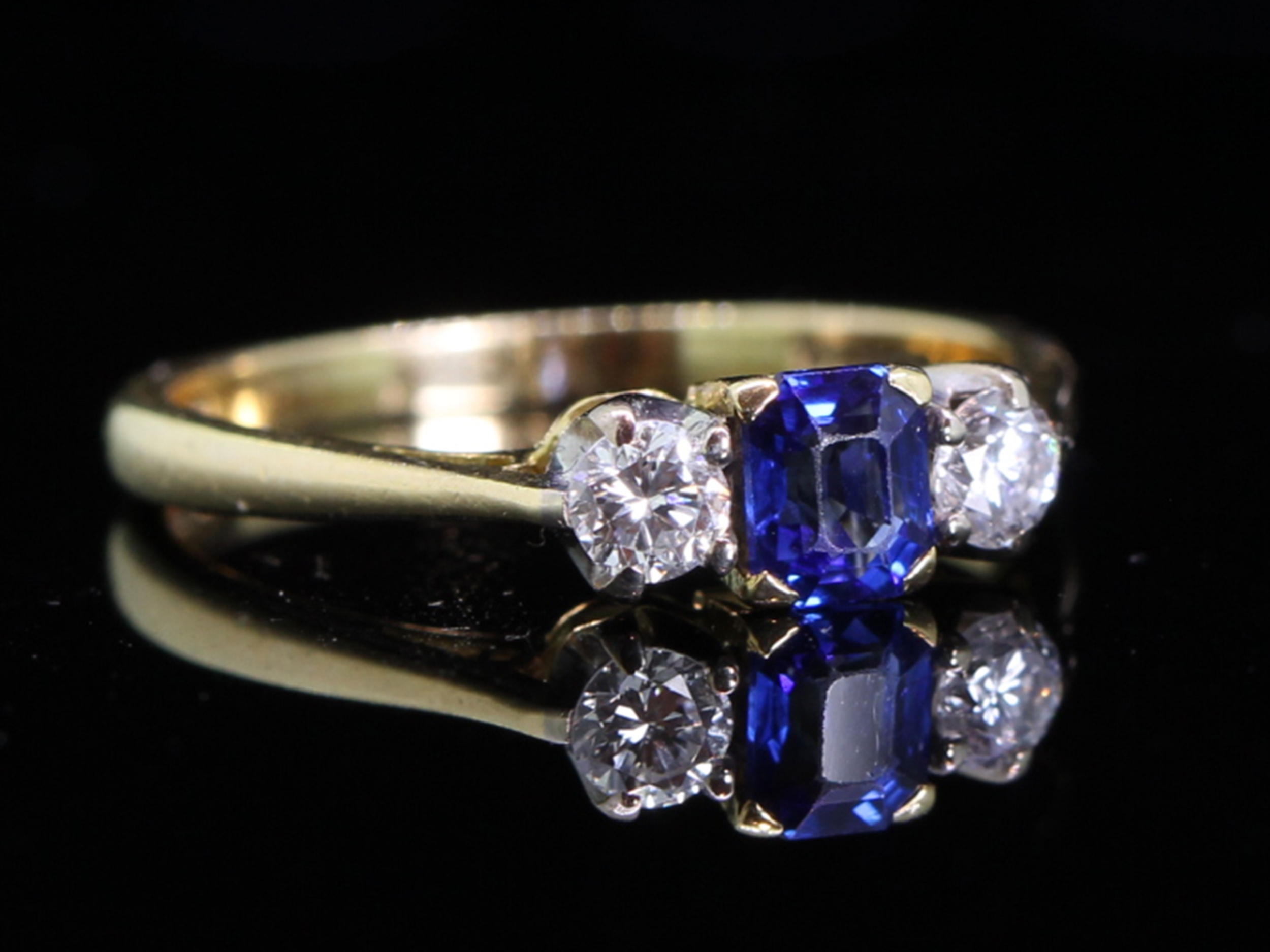 Pretty Vintage Sapphire and Diamond 18ct Gold Trilogy Ring