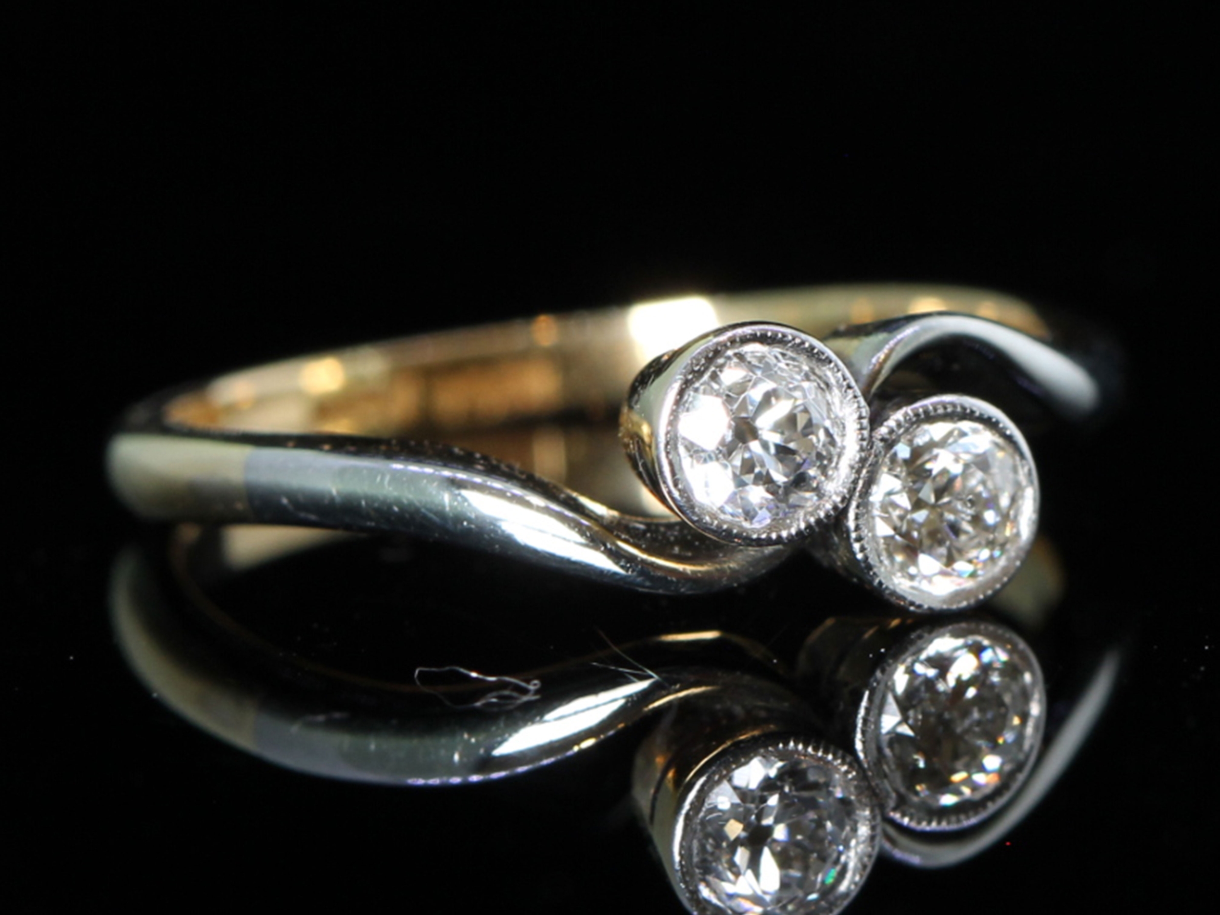  Art Deco Diamond Crossover Platinum and 18ct Gold Ring