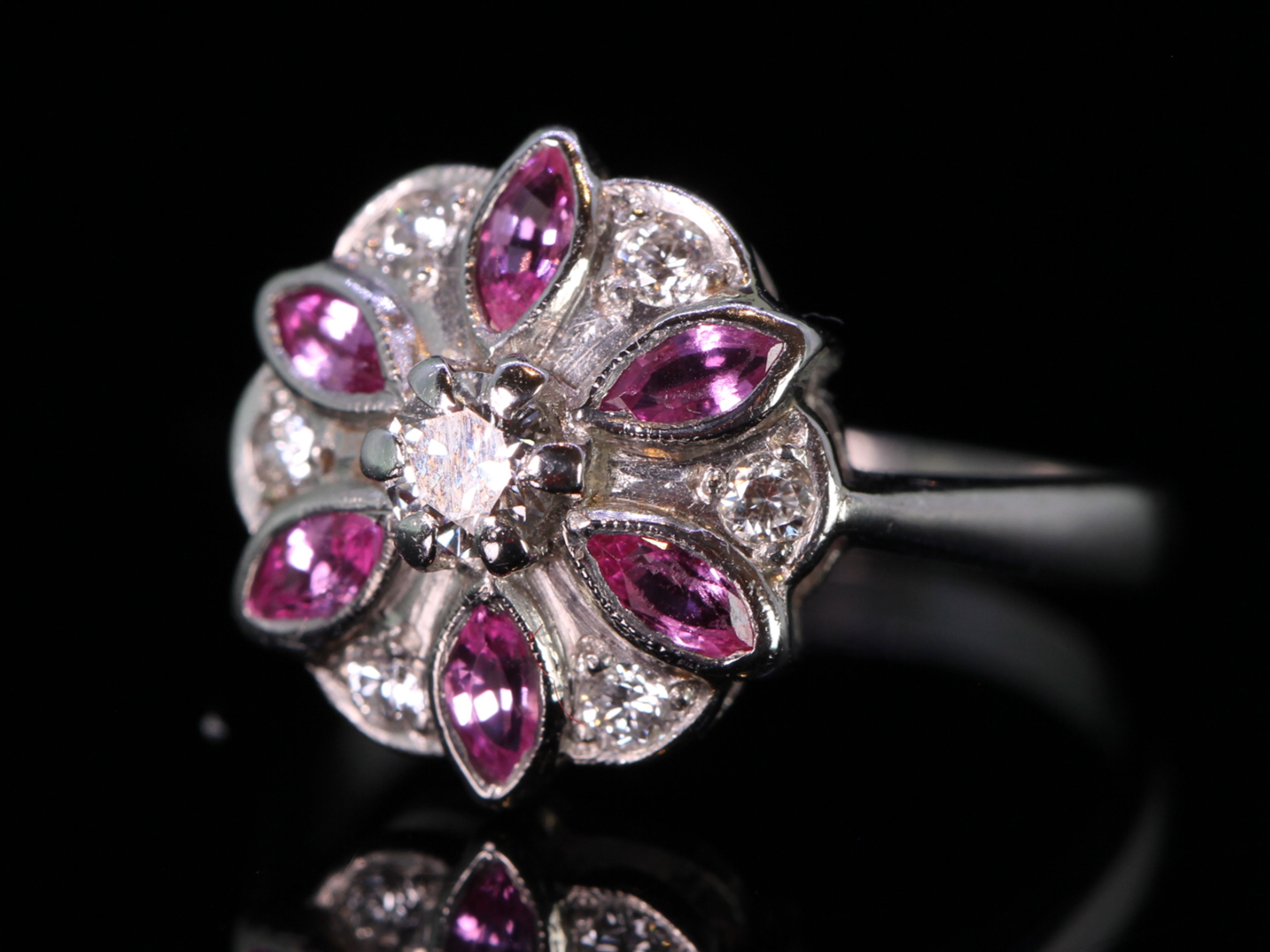 Vintage Ruby and Diamond Platinum Cocktail Ring  