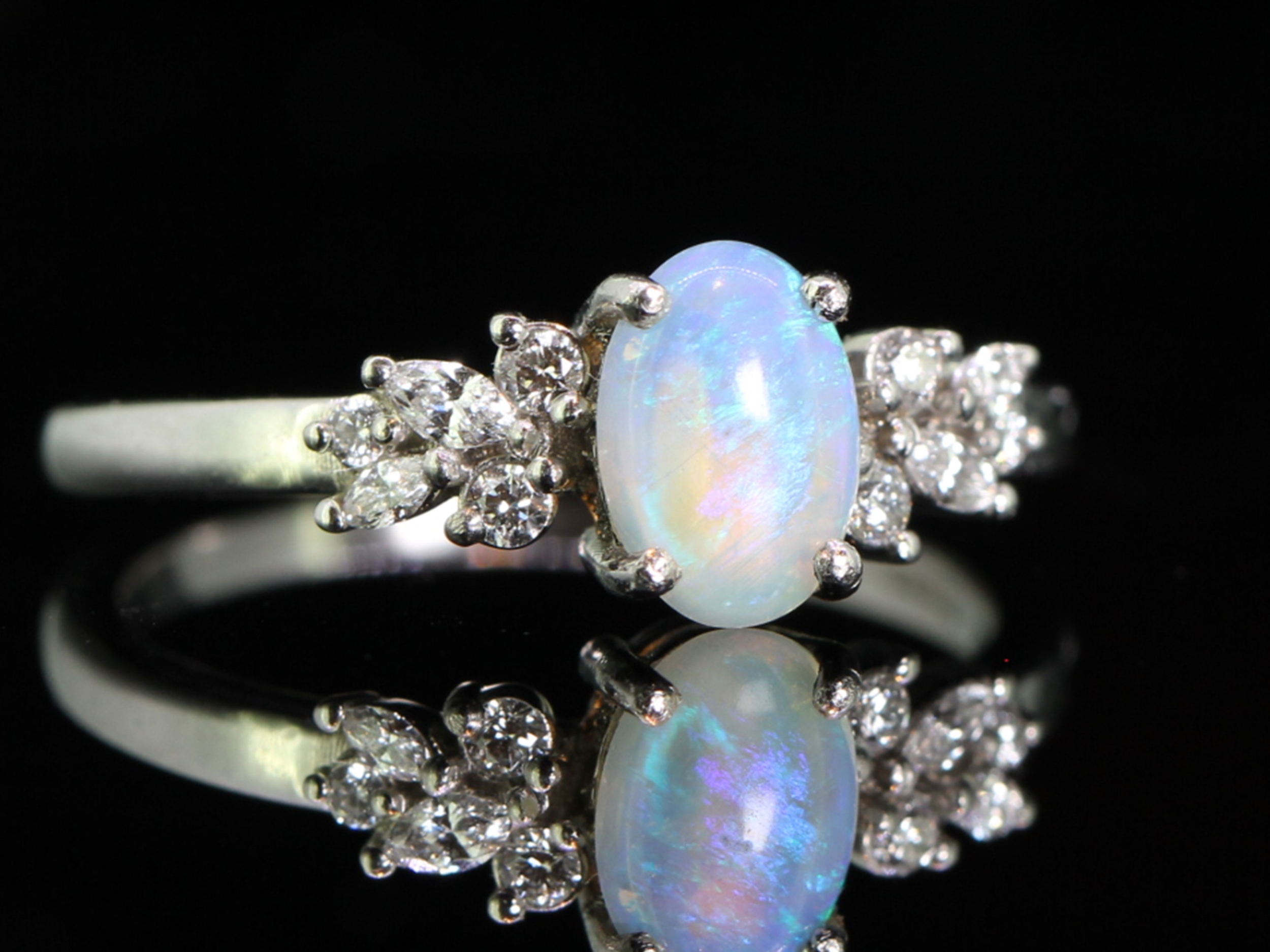 Exquisite  Opal and Diamond Platinum Ring