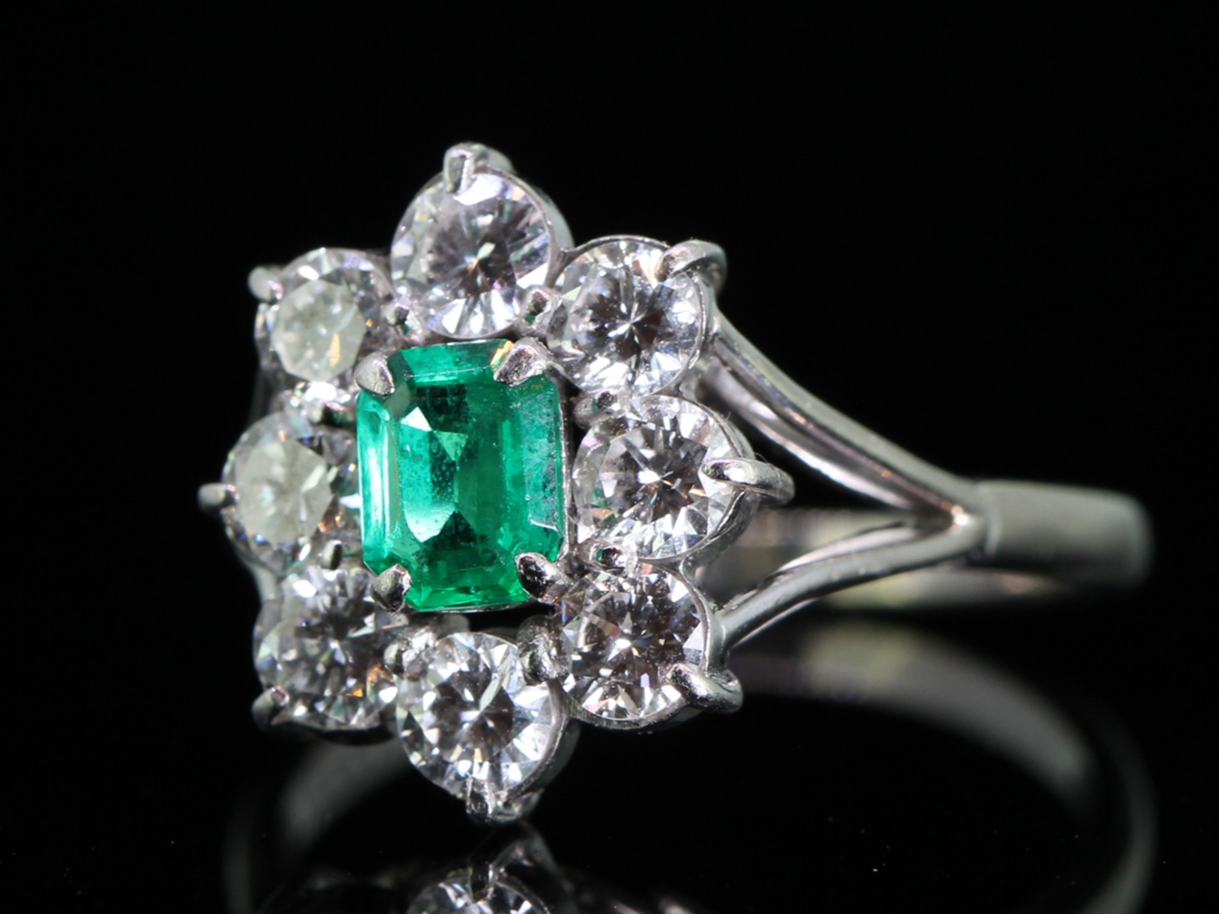 Colombian Emerald and Diamond 18 carat Gold and Platinum Ring