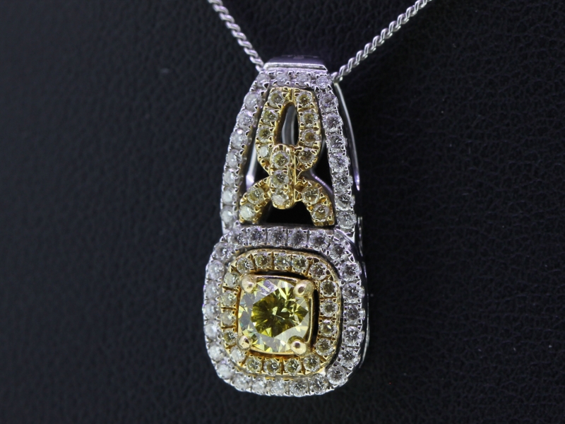 Stunning Yellow and White Diamond 18 Carat Gold Halo Pendant
