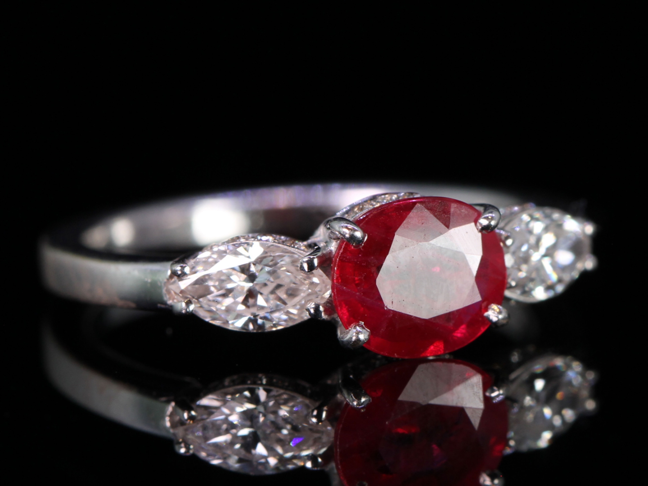  Ruby and Diamond Platinum Trilogy Ring