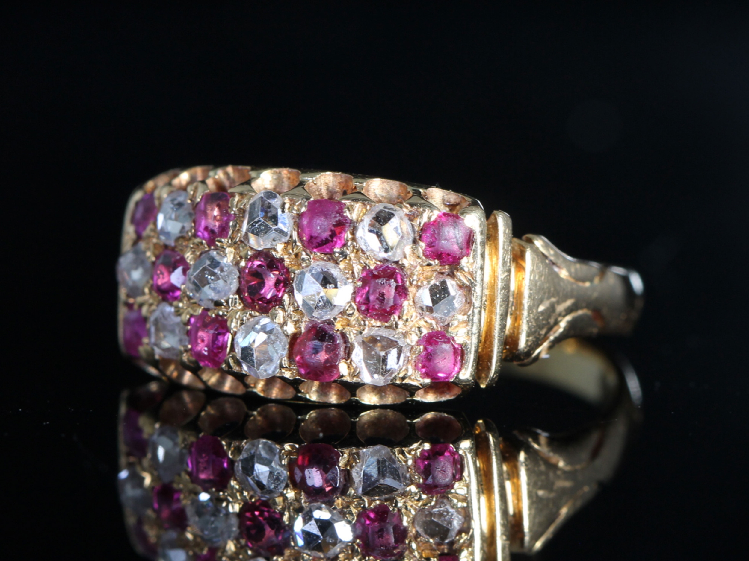 Art Nouveau Ruby, Diamond and Pearl 15ct Gold Band