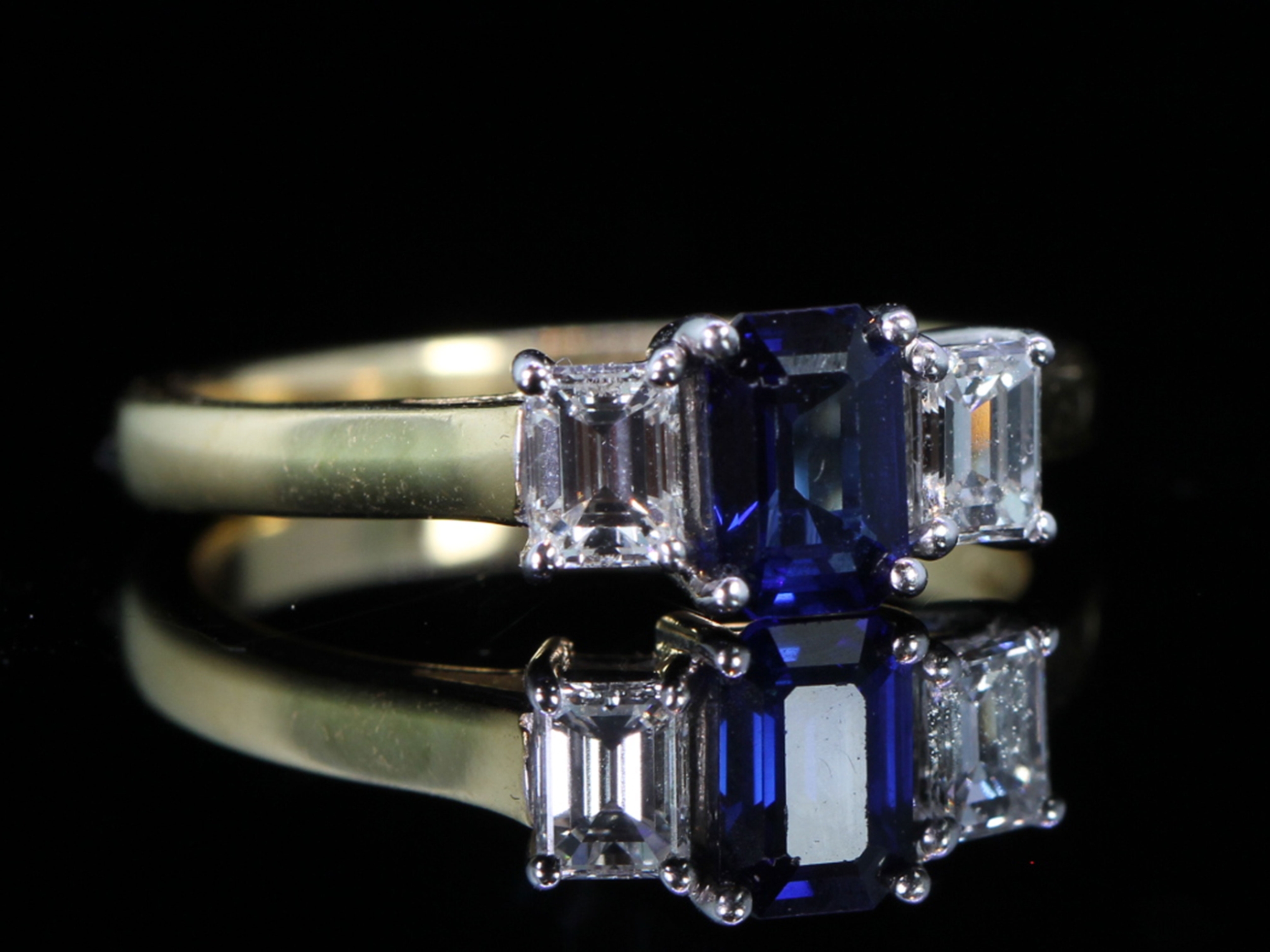 Vintage Sapphire and Diamond 18ct Gold Trilogy Ring