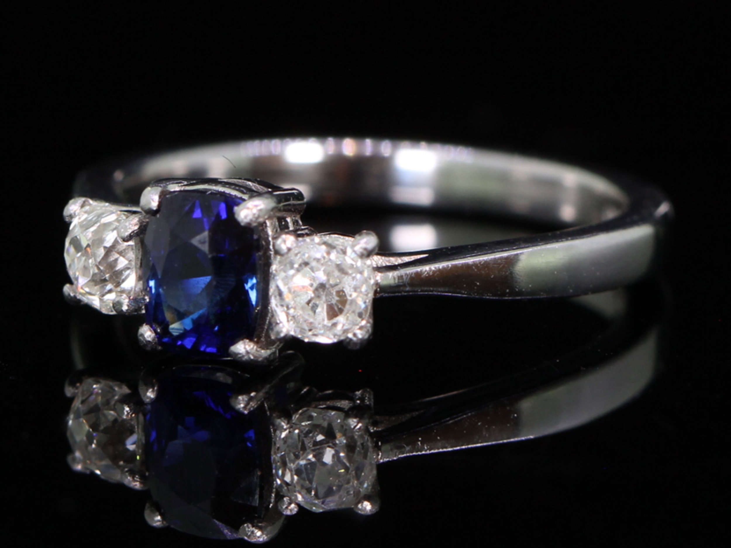 Edwardian Sapphire and Diamond Platinum Trilogy Ring