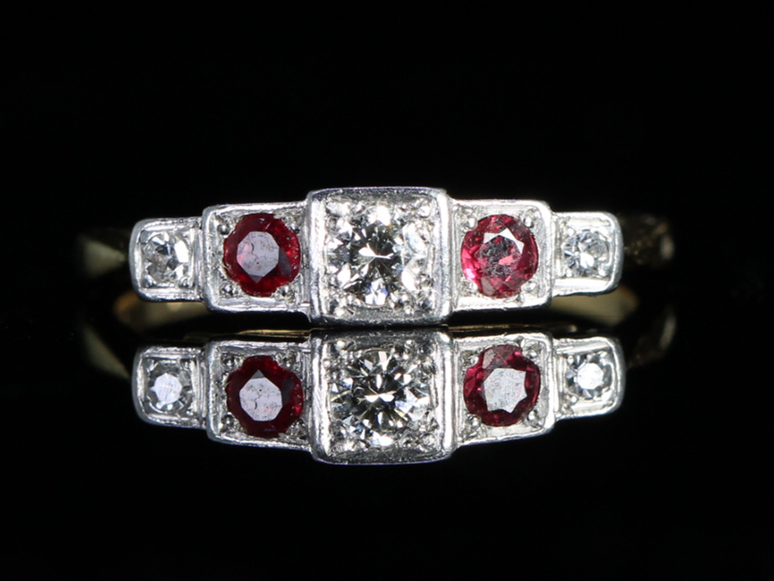 Art Deco Ruby and Diamond Platinum and 18ct Gold Ring