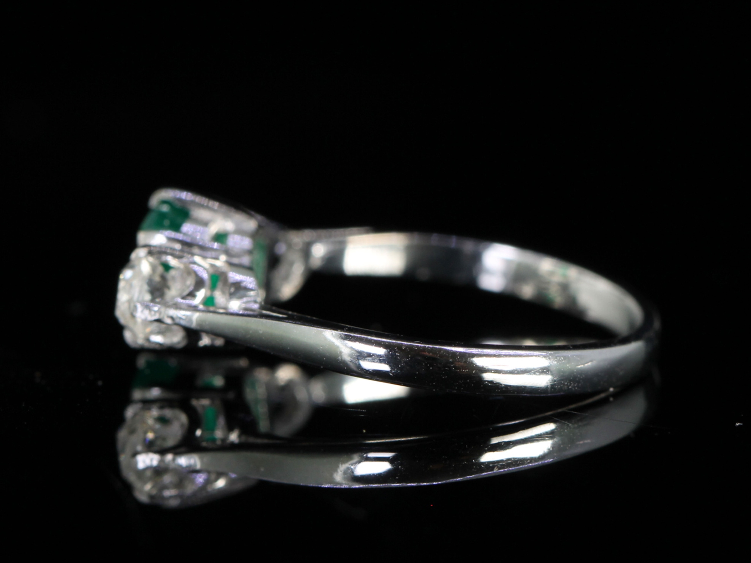  Edwardian Emerald and Diamond 18ct Gold Trilogy Ring
