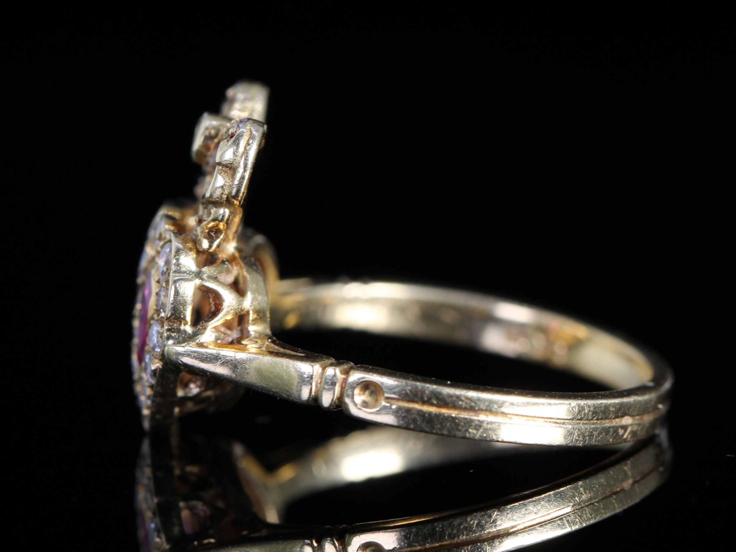 Vintage Ruby and Diamond Double Heart 18ct Gold Ring