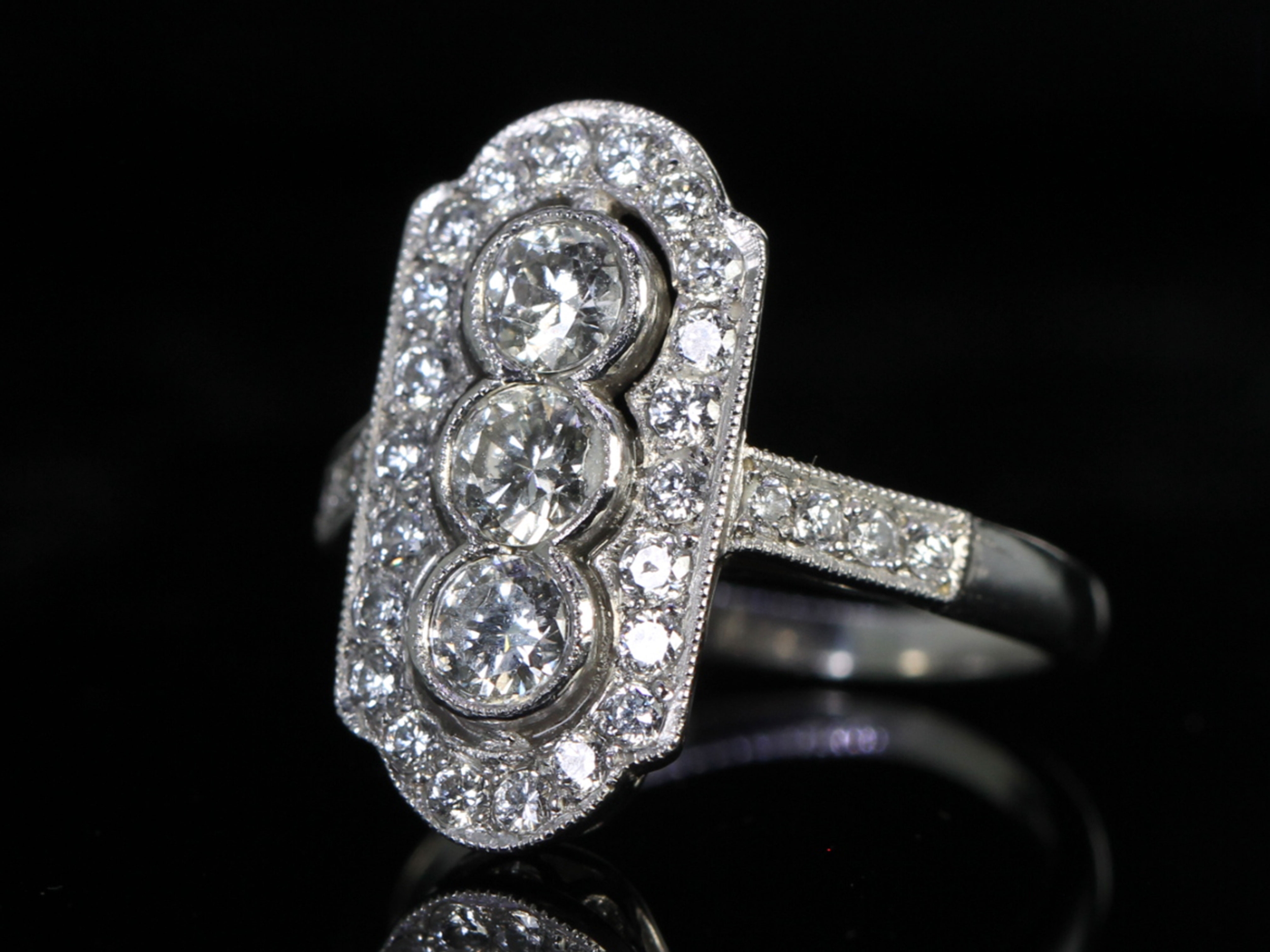 Vintage Diamond Platinum Plaque Ring