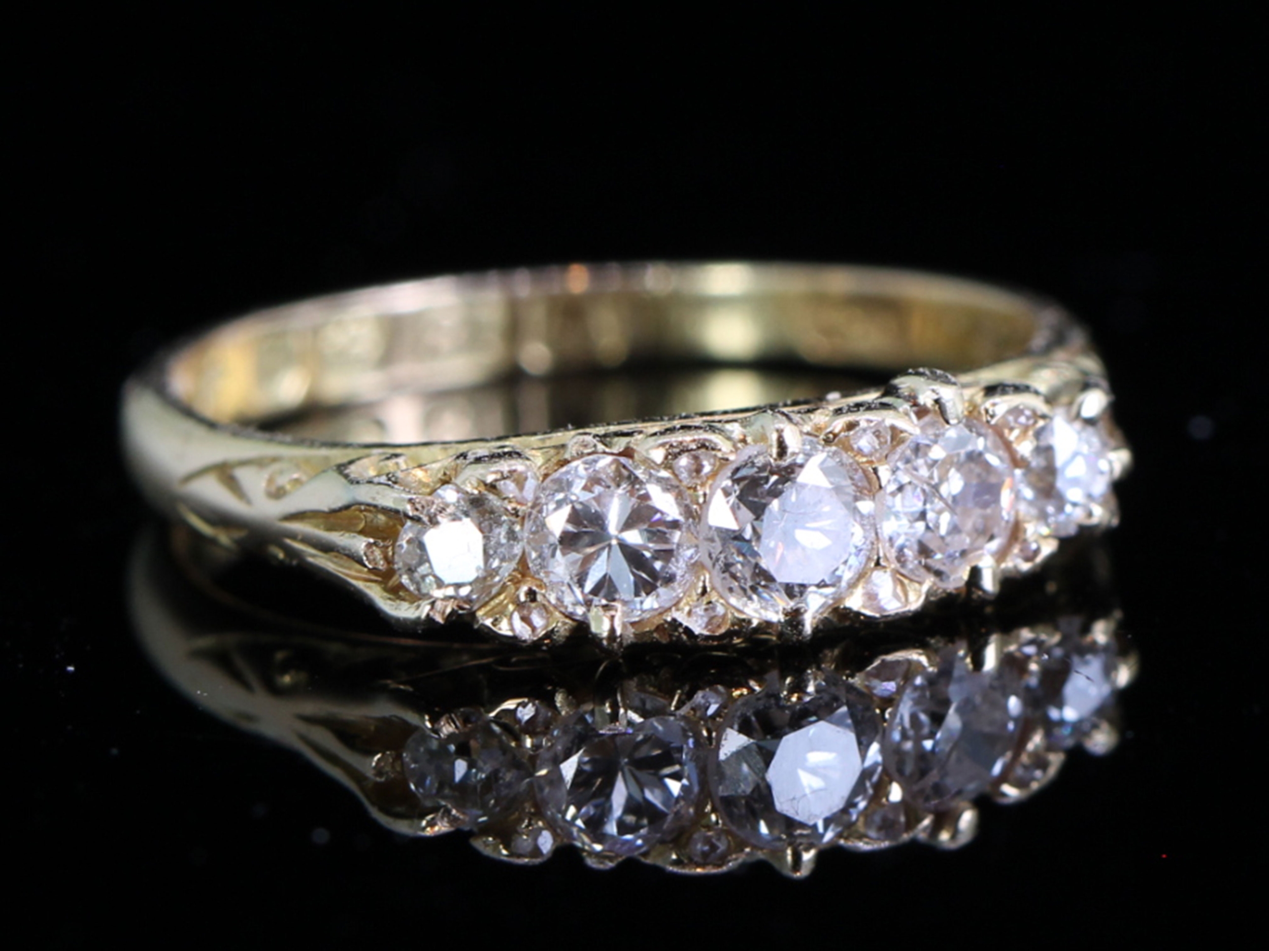 Edwardian Carved Half Hoop Diamond 18ct Gold Ring 