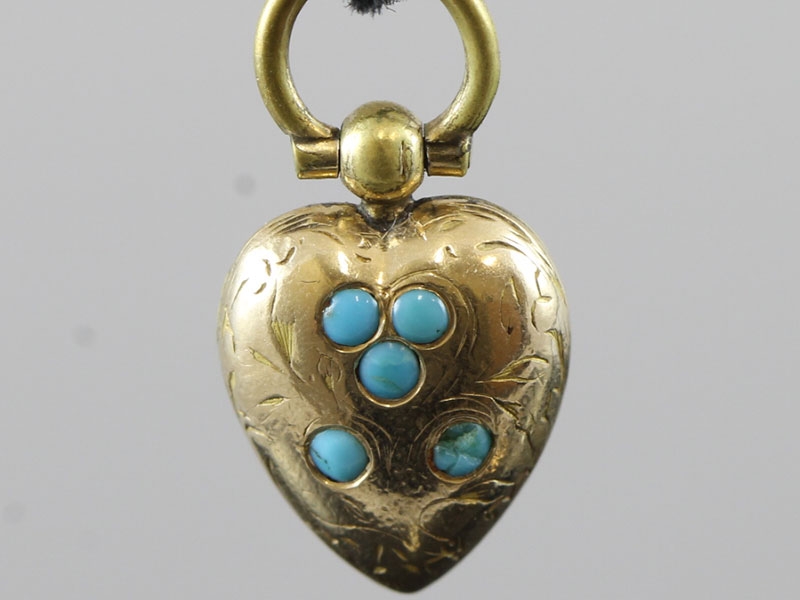  GORGEOUS EDWARDIAN TURQUOISE GOLD HAIR LOCKET CHARM