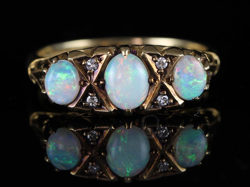 GORGEOUS INSPIRED VICTORIAN ANTIQUE OPAL AND DIAMOND 9 CARAT RING 