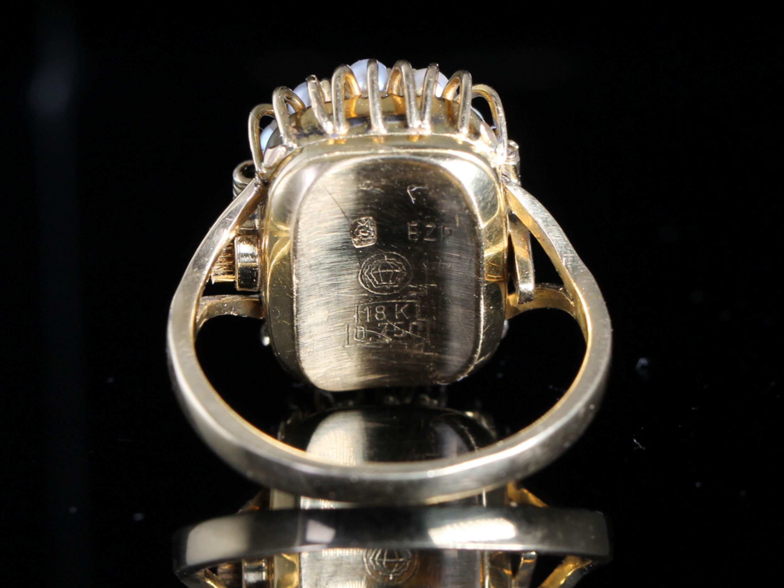 Vintage Bucherer Amethyst and Pearl Watch Ring 18ct Gold