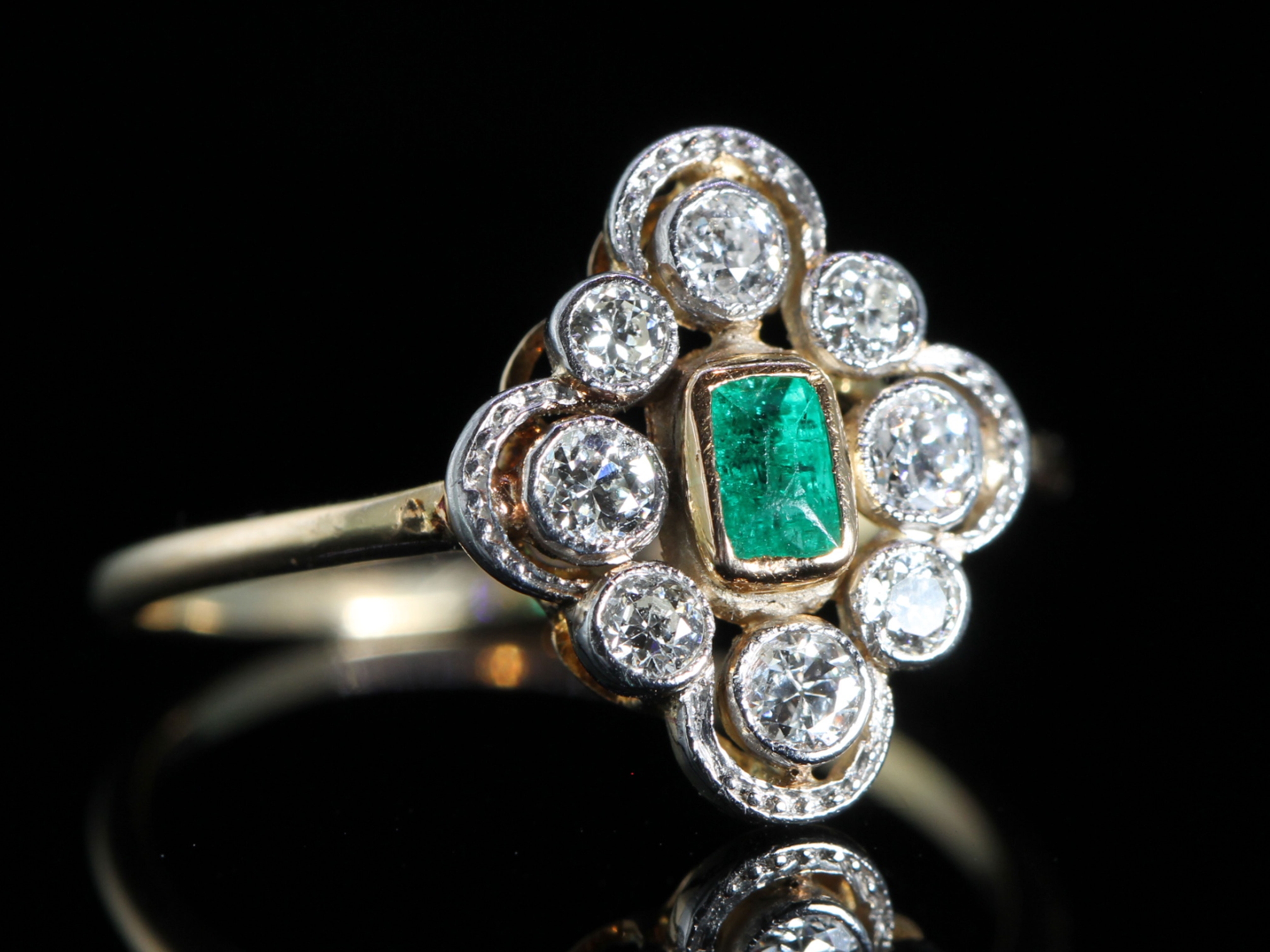 Art Deco Emerald and Diamond 18ct Gold and Platinum Ring