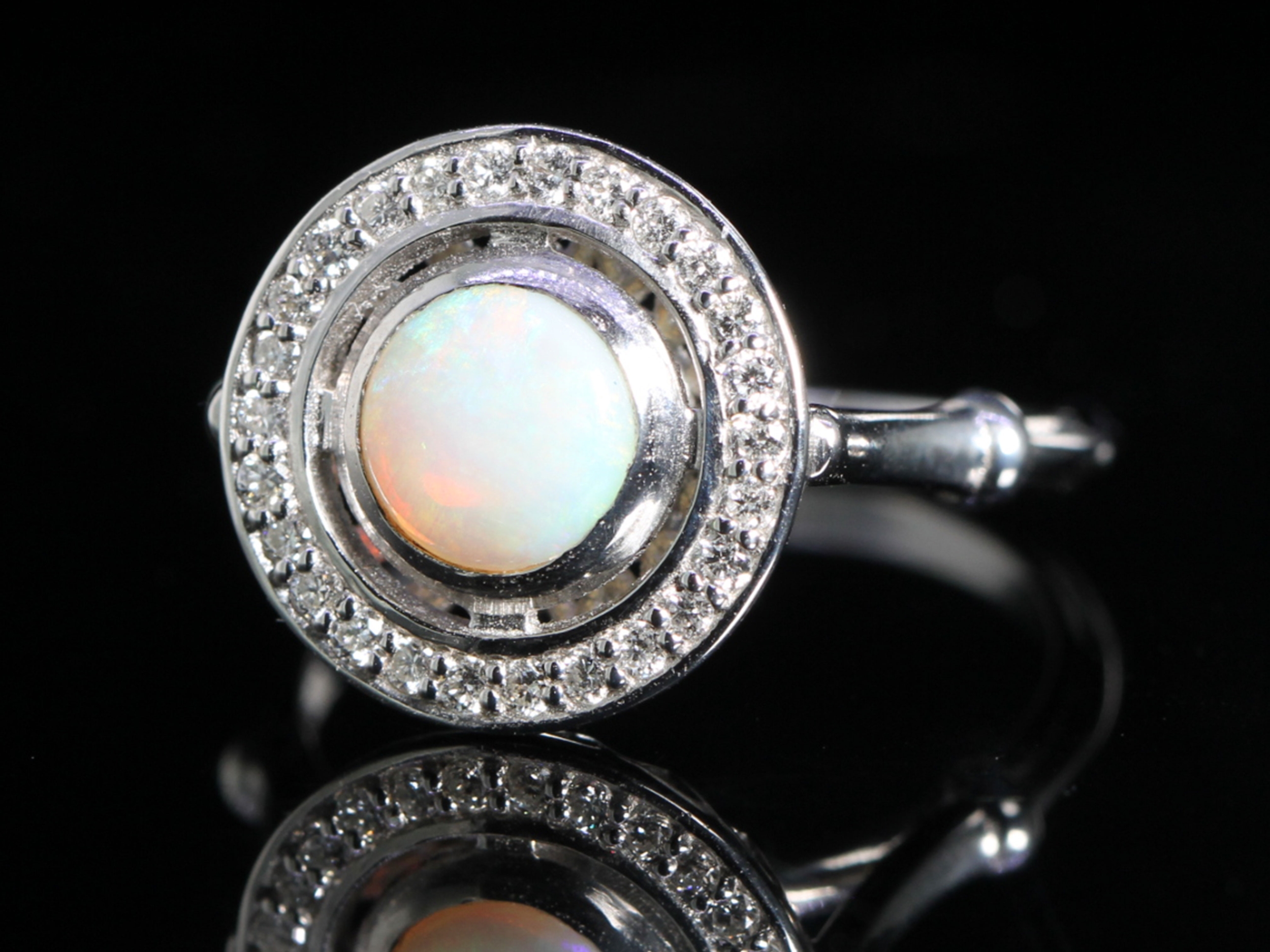Art Deco Style Opal and Diamond 18ct Gold Ring