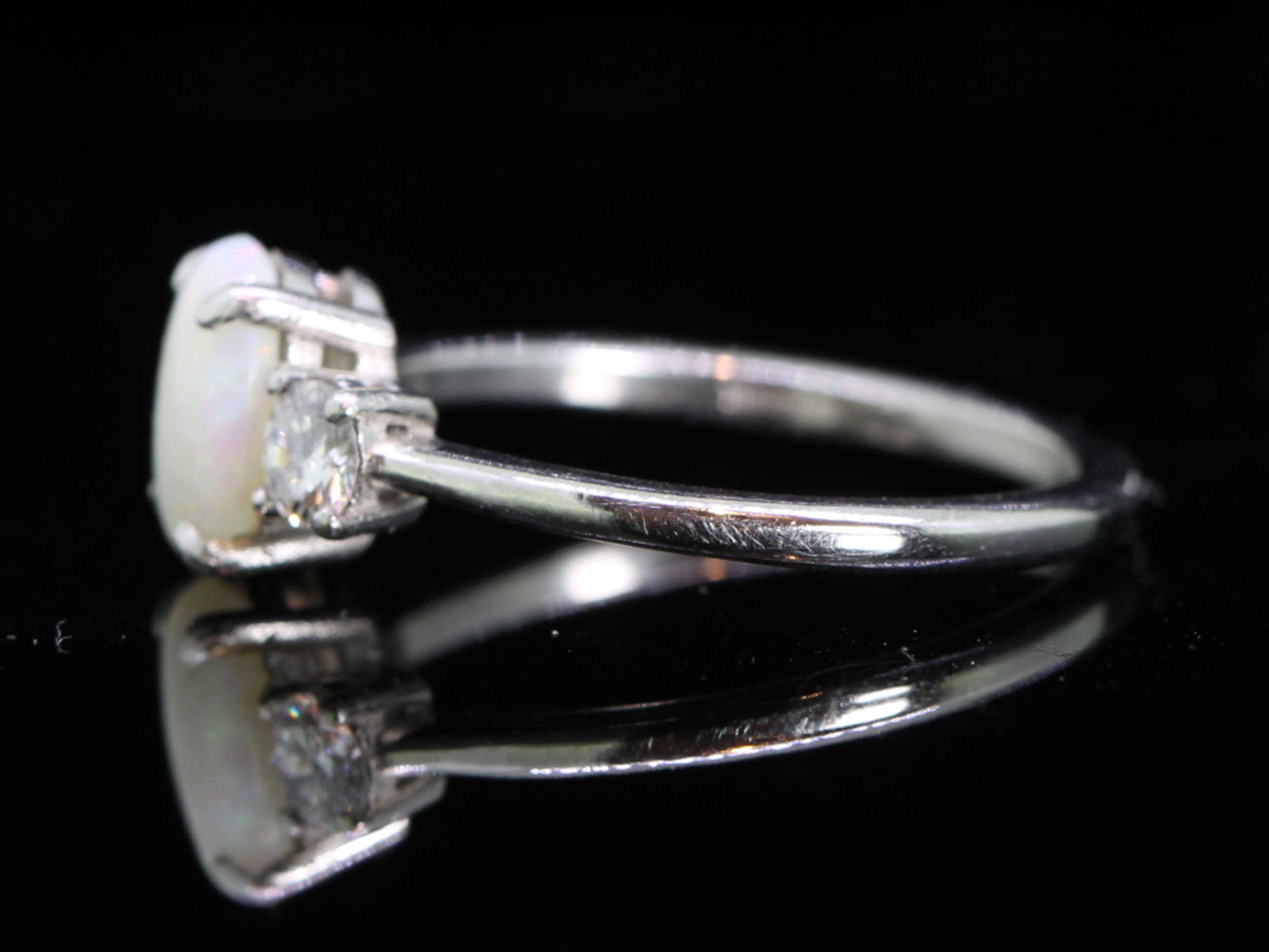  Classic Australian Opal and Diamond Platinum Trilogy Ring
