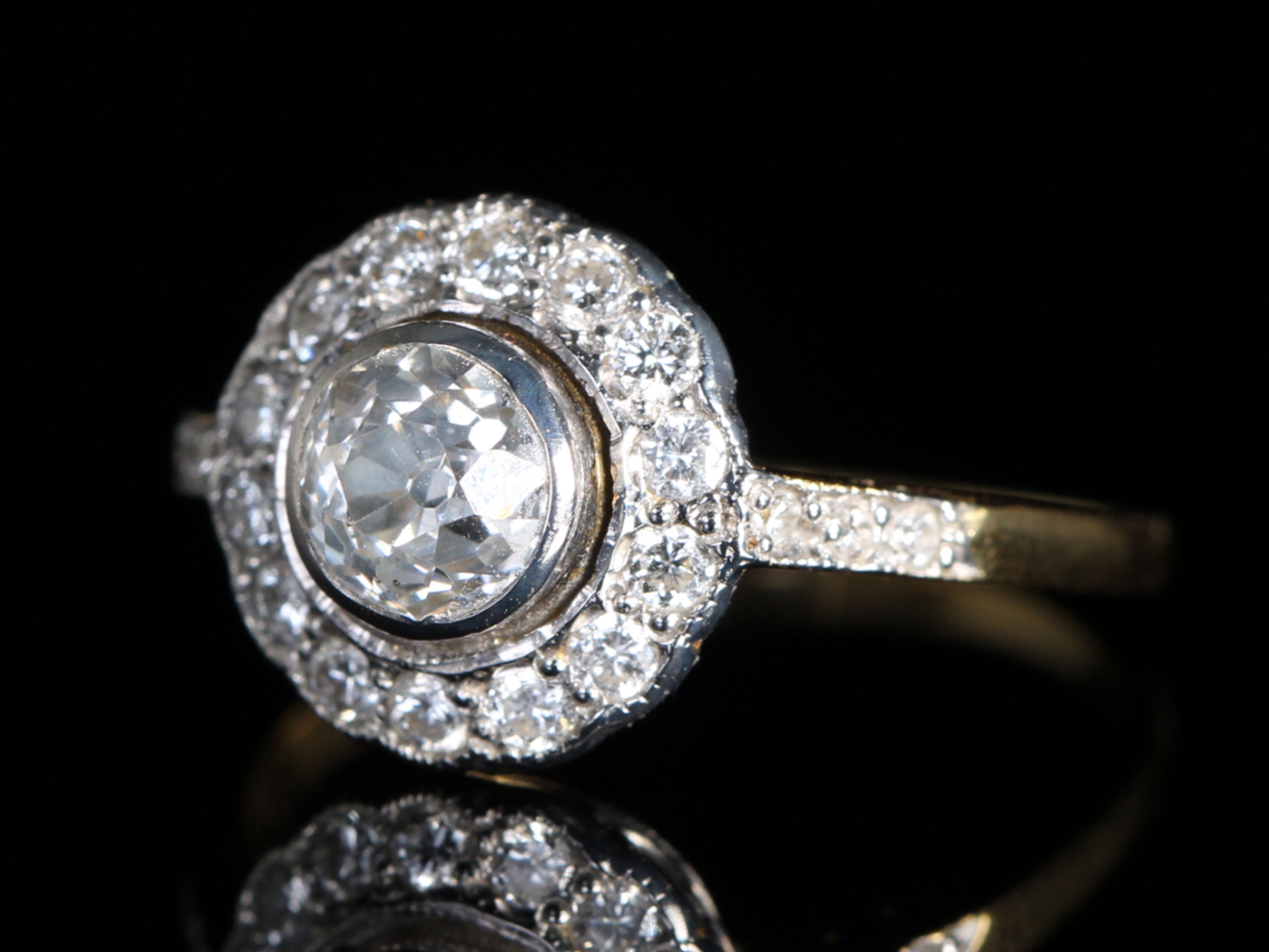 Edwardian Diamond Double Halo 18ct Gold Ring