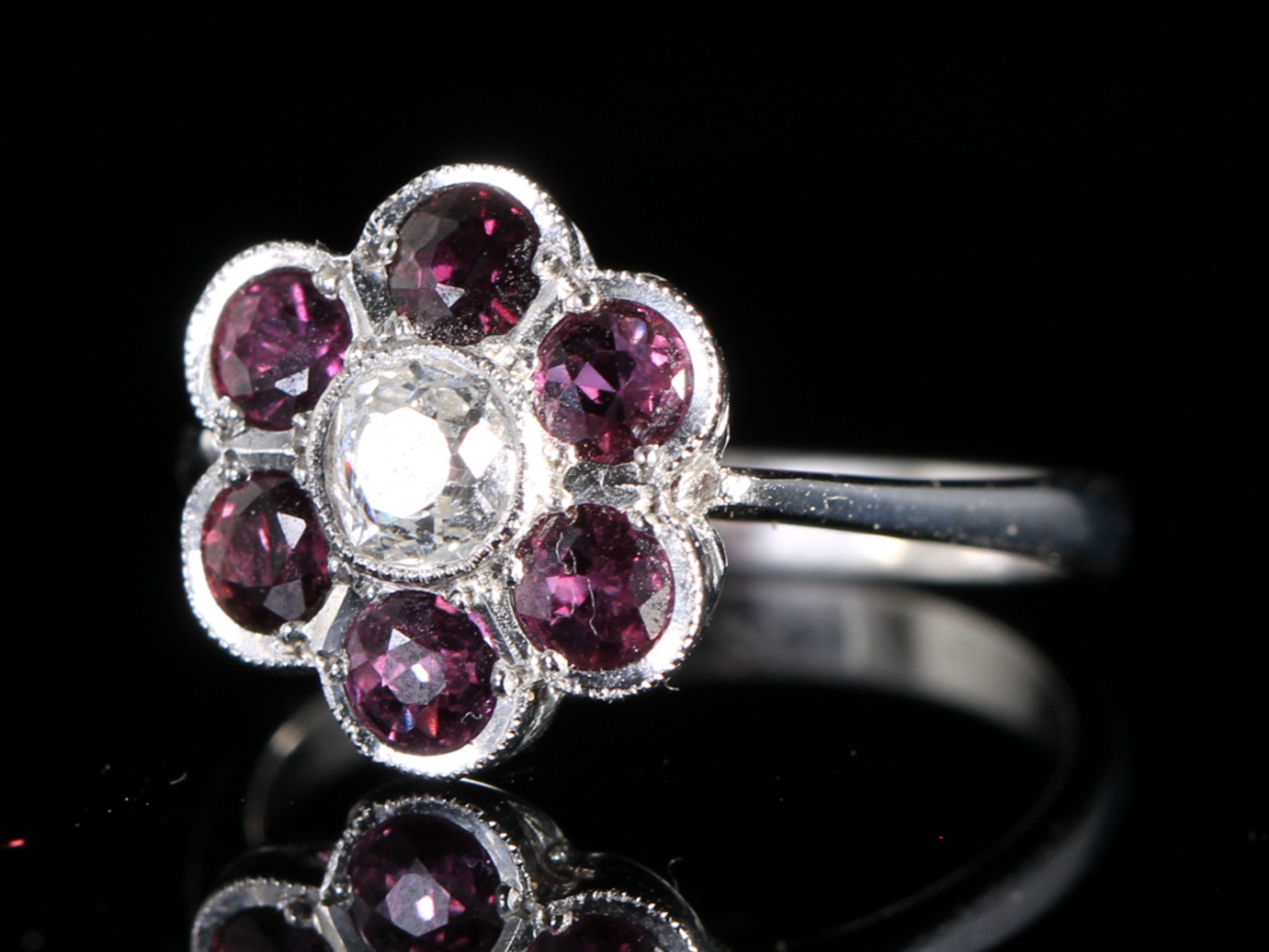 Edwardian Diamond and Natural Ruby 18ct Gold Cluster Ring