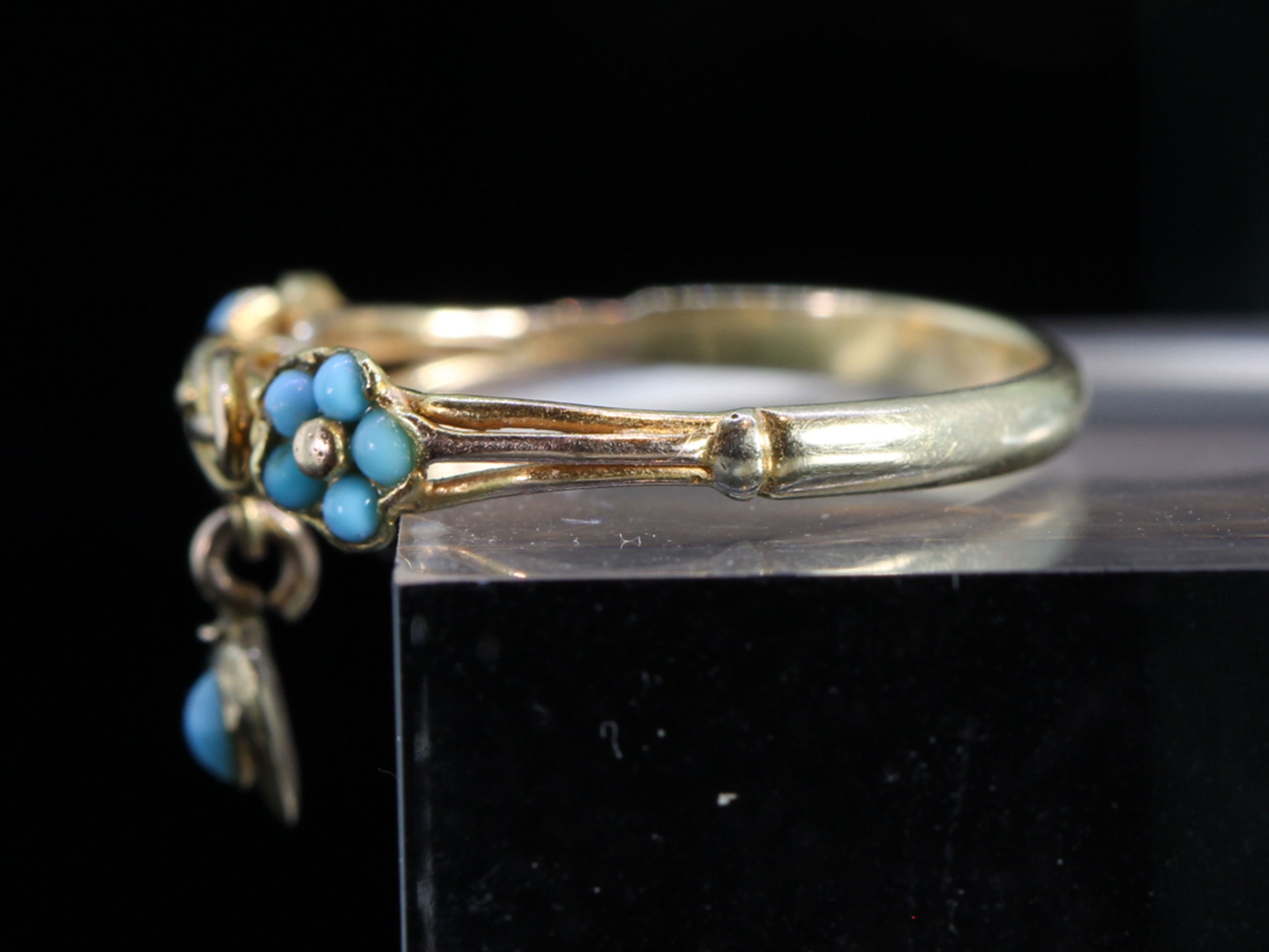  Victorian Forget Me Not and Heart Love Knot 18ct Gold Ring