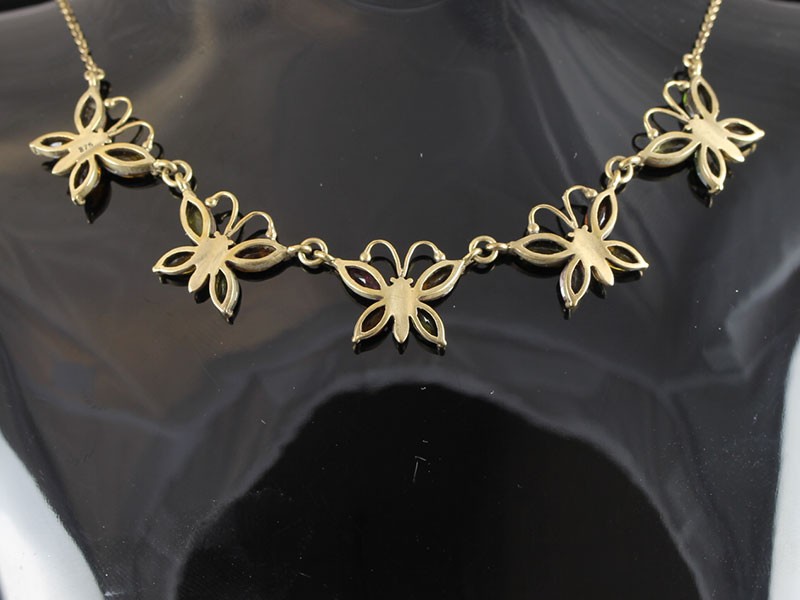 FABULOUS VICTORIAN INSPIRED GARNET BUTTERFLY 9 CARAT GOLD NECKLACE