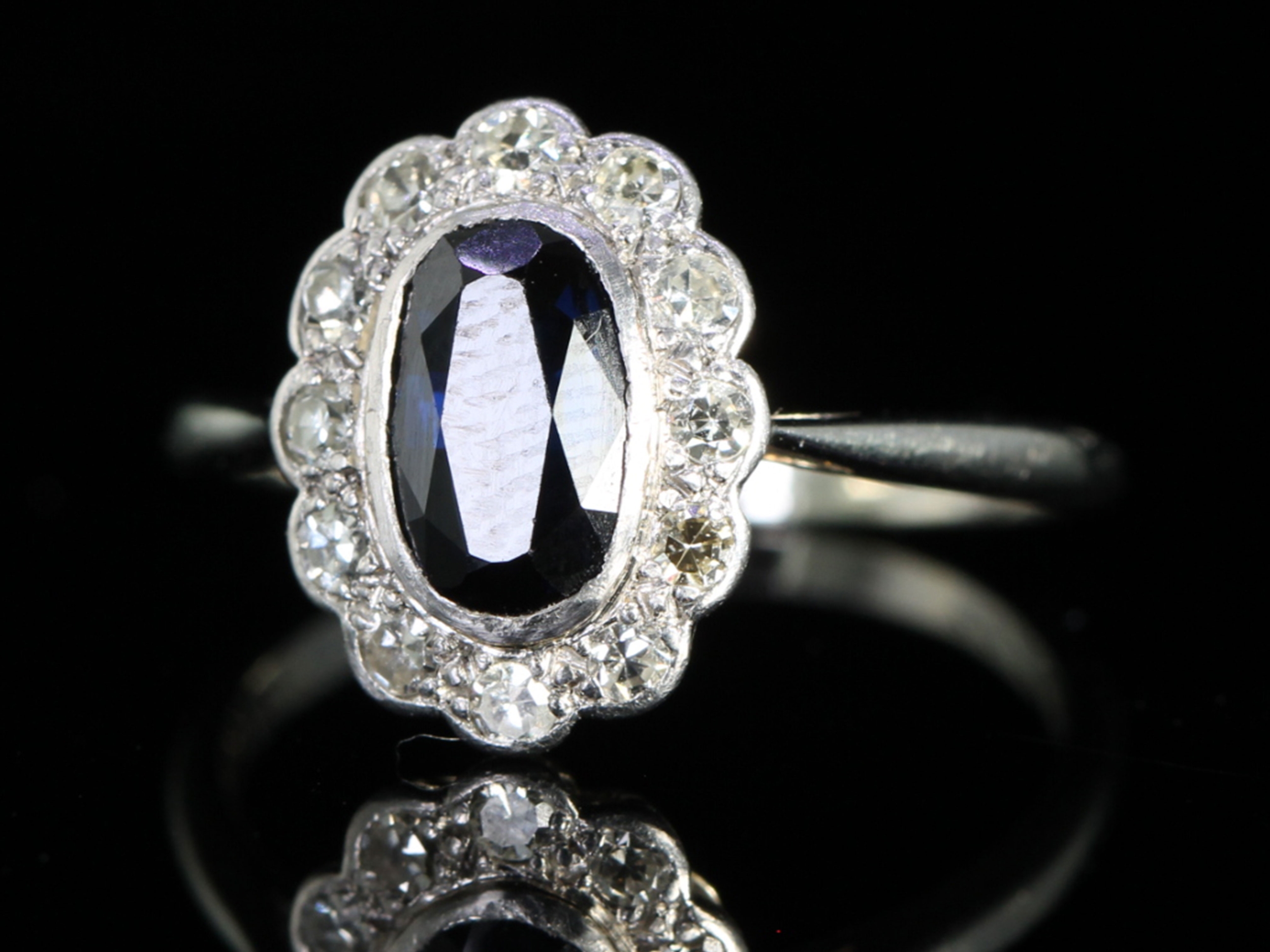 Art Deco Sapphire and Diamond 18ct Gold and Platinum Cluster Ring