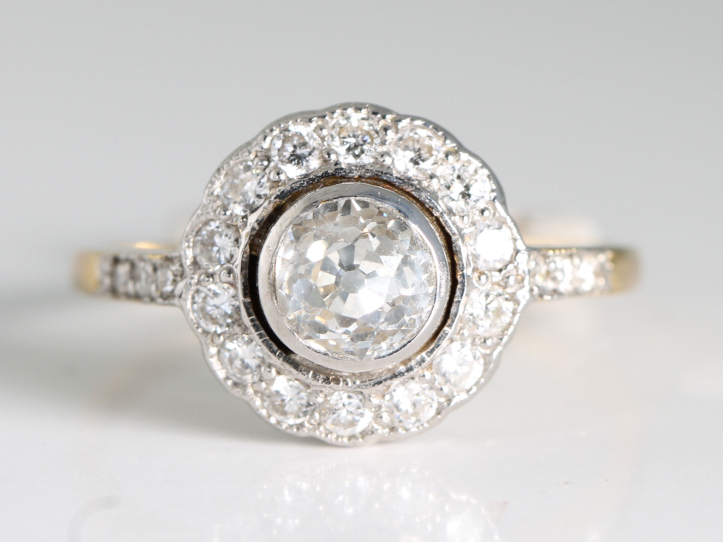 Edwardian Diamond Double Halo 18ct Gold Ring