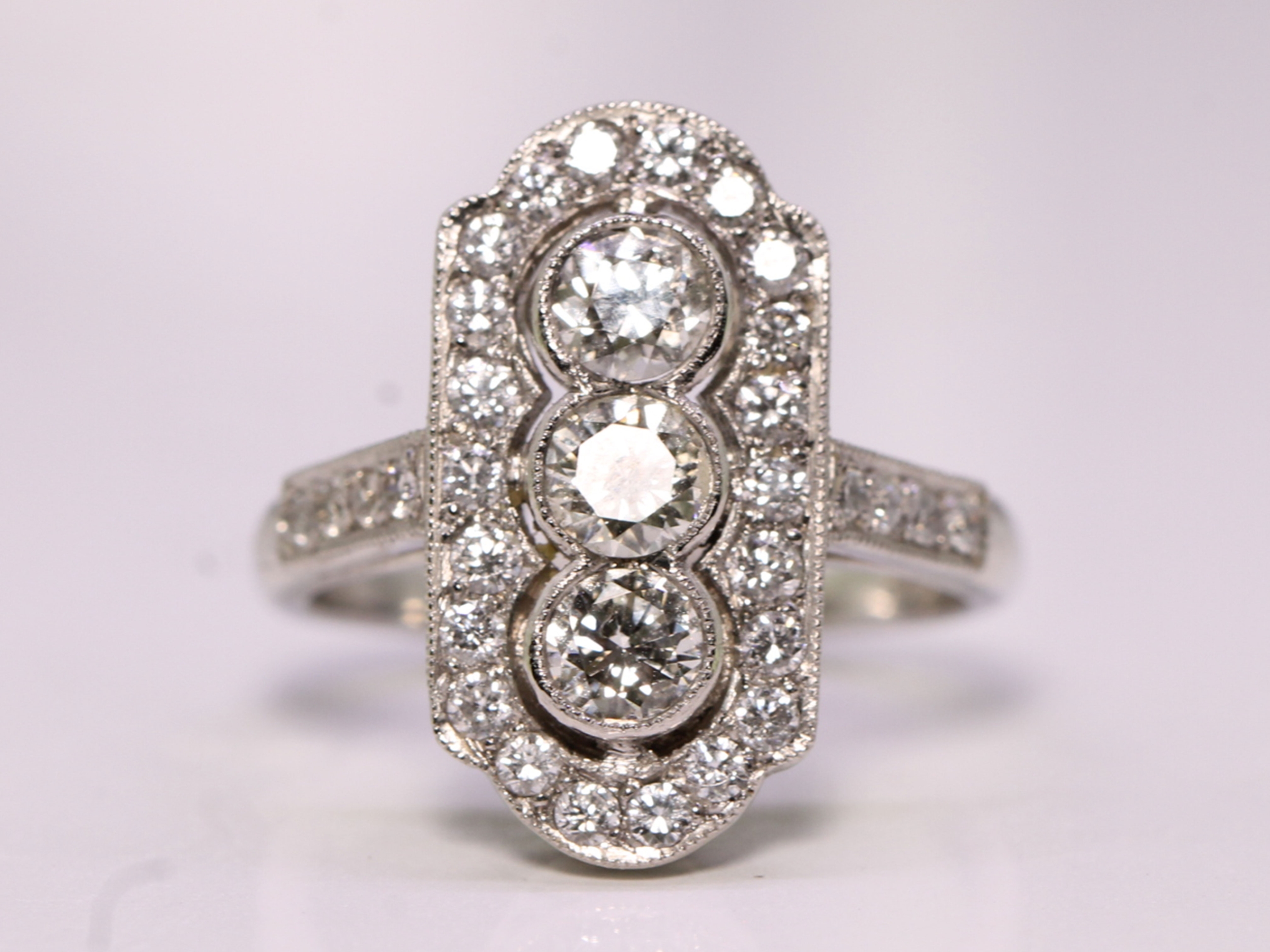 Vintage Diamond Platinum Plaque Ring