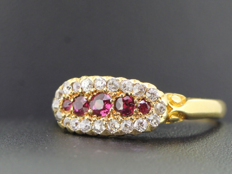 PRETTY RUBY AND DIAMOND 18 CARAT EDWARDIAN CLUSTER RING