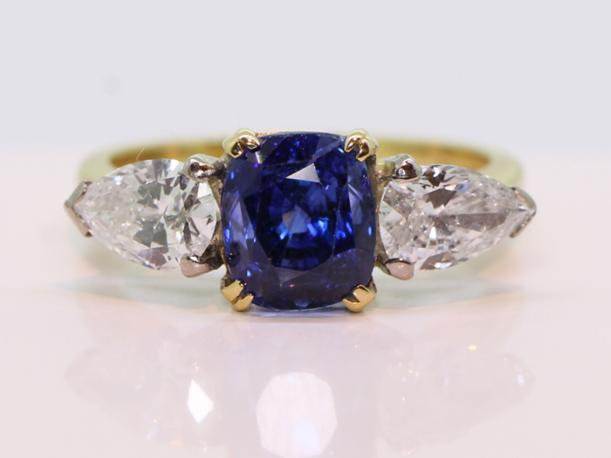  Magnificent Sapphire and Diamond Trilogy 18ct Gold Ring With Cert