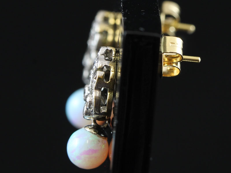 FANTASTIC OPAL AND DIAMOND ART DECO INSPIRED 18 CARAT GOLD EARRINGS