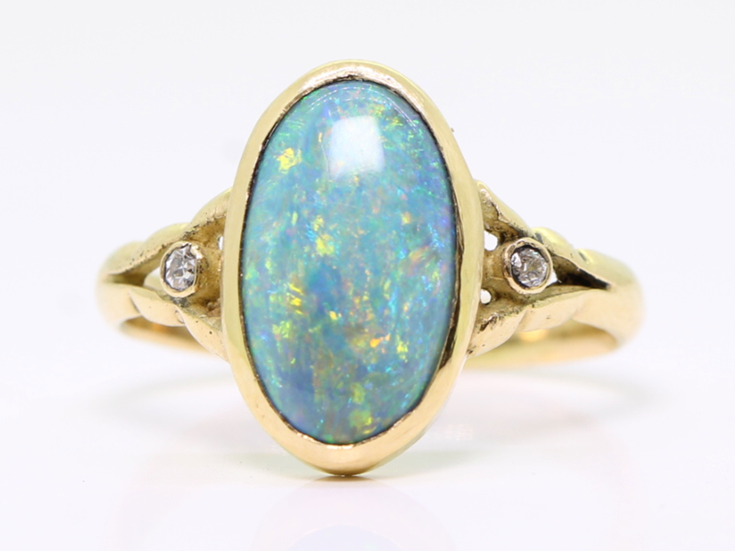 Edwardian 2ct Black Opal and Diamond Ring