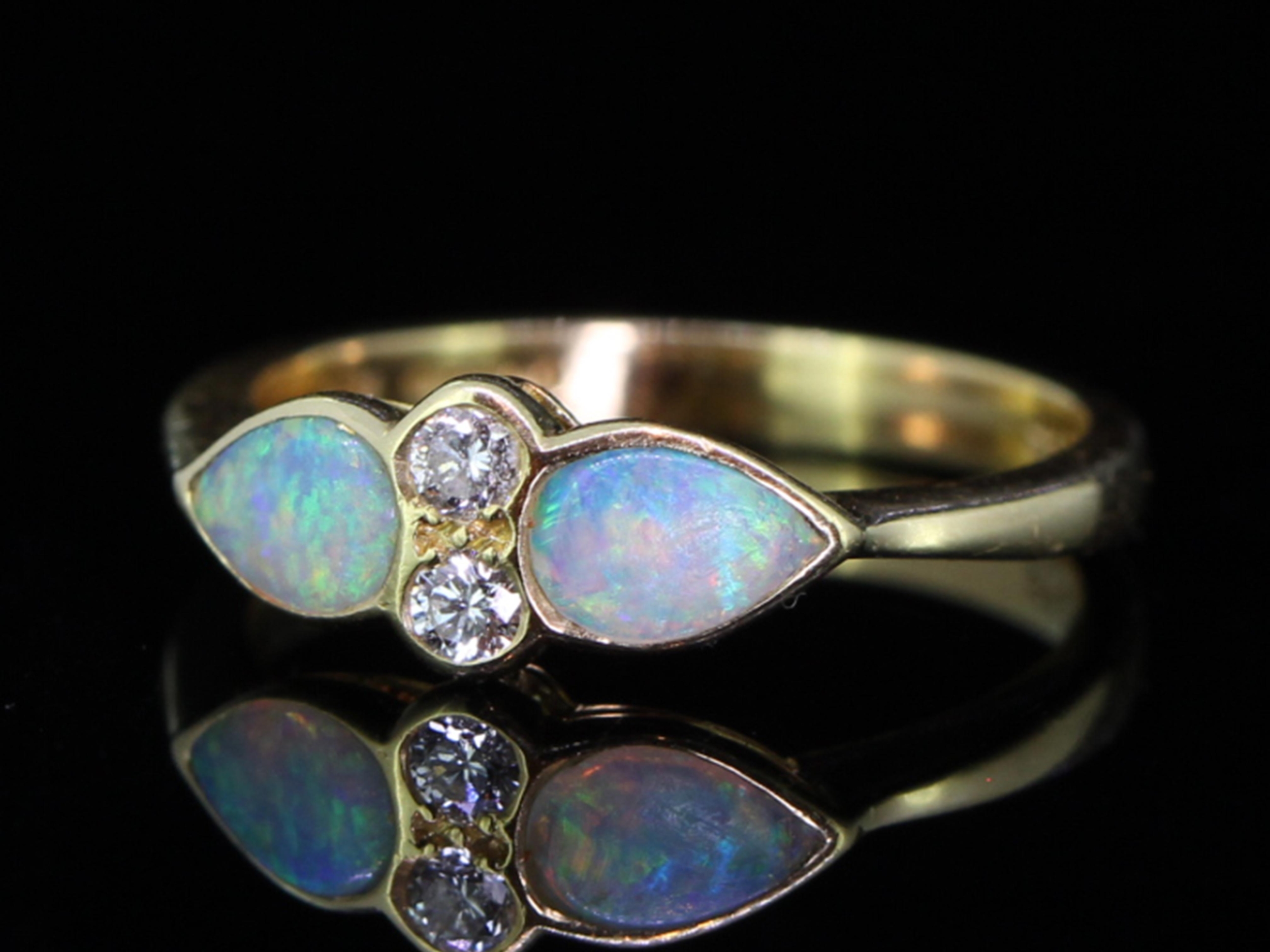  Unique Australian Opal And Diamond 18 Carat Gold Ring