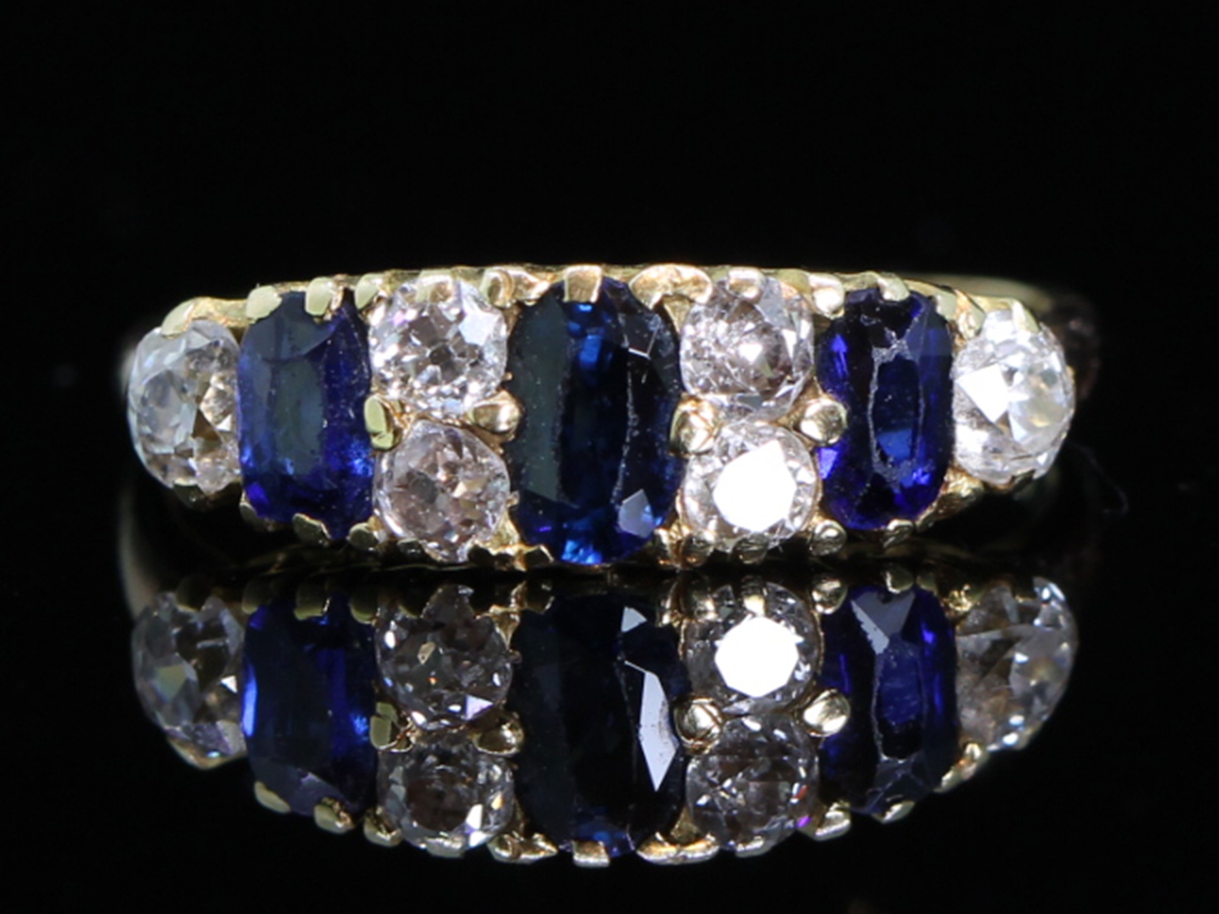 Edwardian Sapphire and Diamond 18ct Gold Gypsy Ring 