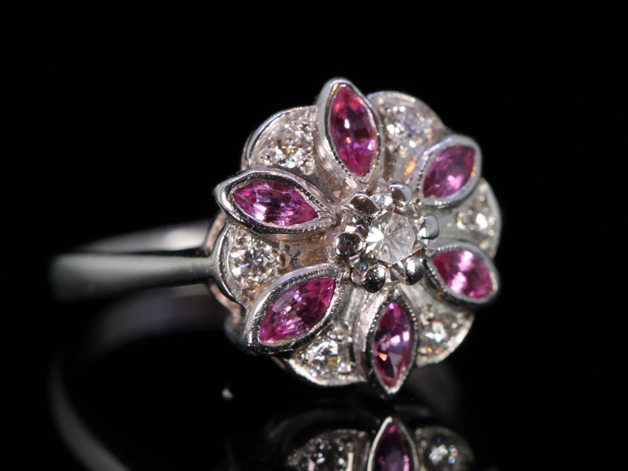 Vintage Ruby and Diamond Platinum Cocktail Ring  