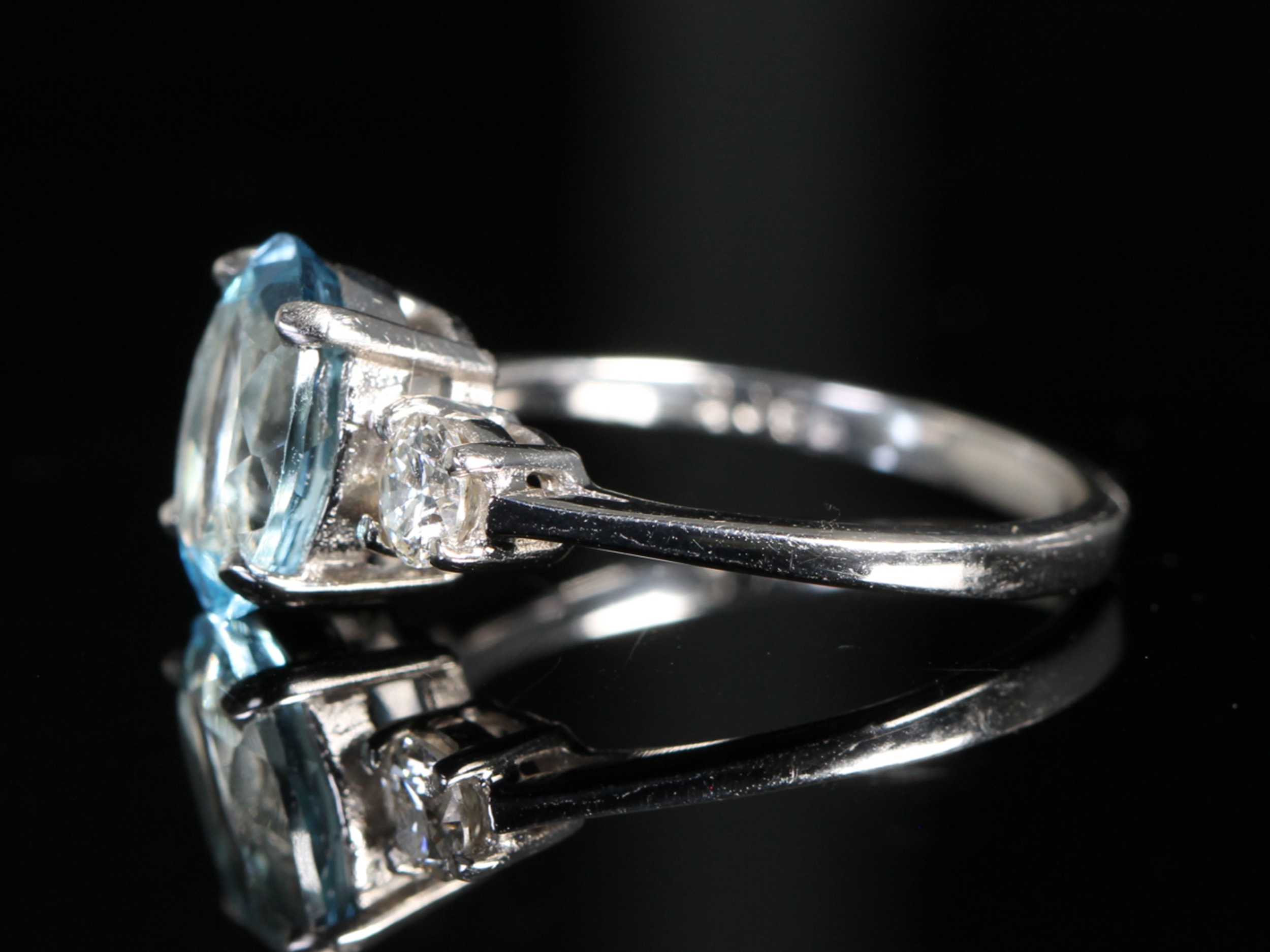 Vintage 3ct Aquamarine and Diamond 18ct Gold Trilogy Ring