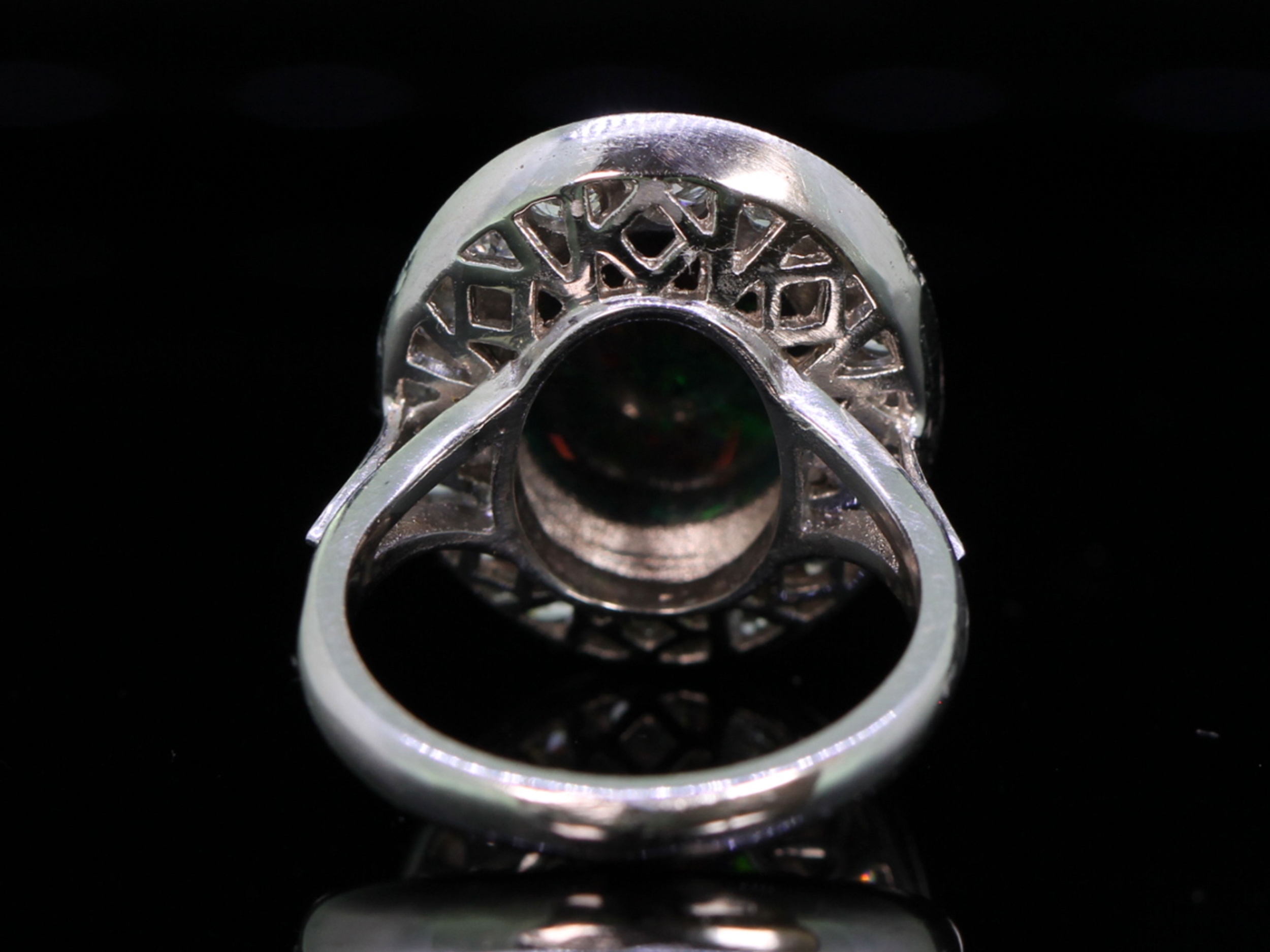 Art Deco 5ct Black Opal and Diamond Platinum Cluster Ring 