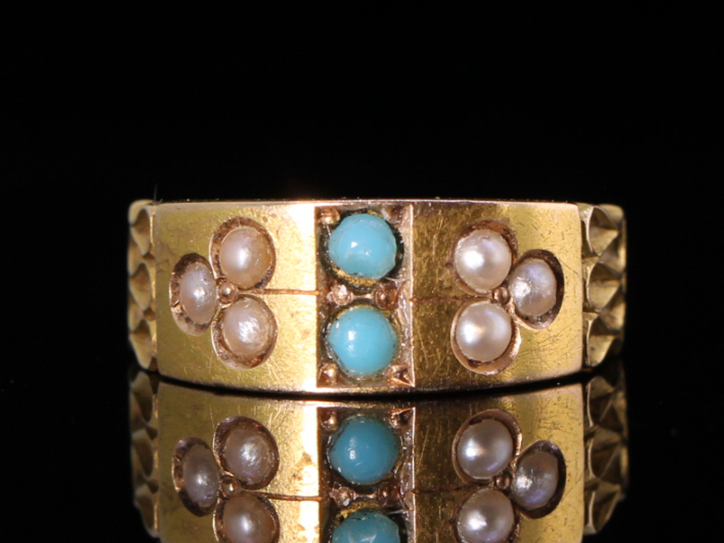 Victorian Turquoise and Seed Pearl 15ct Gold Band