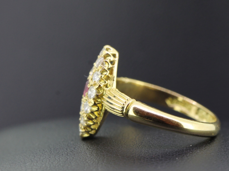 BEAUTIFUL RUBY AND DIAMOND NAVETTE 18 CARAT GOLD RING