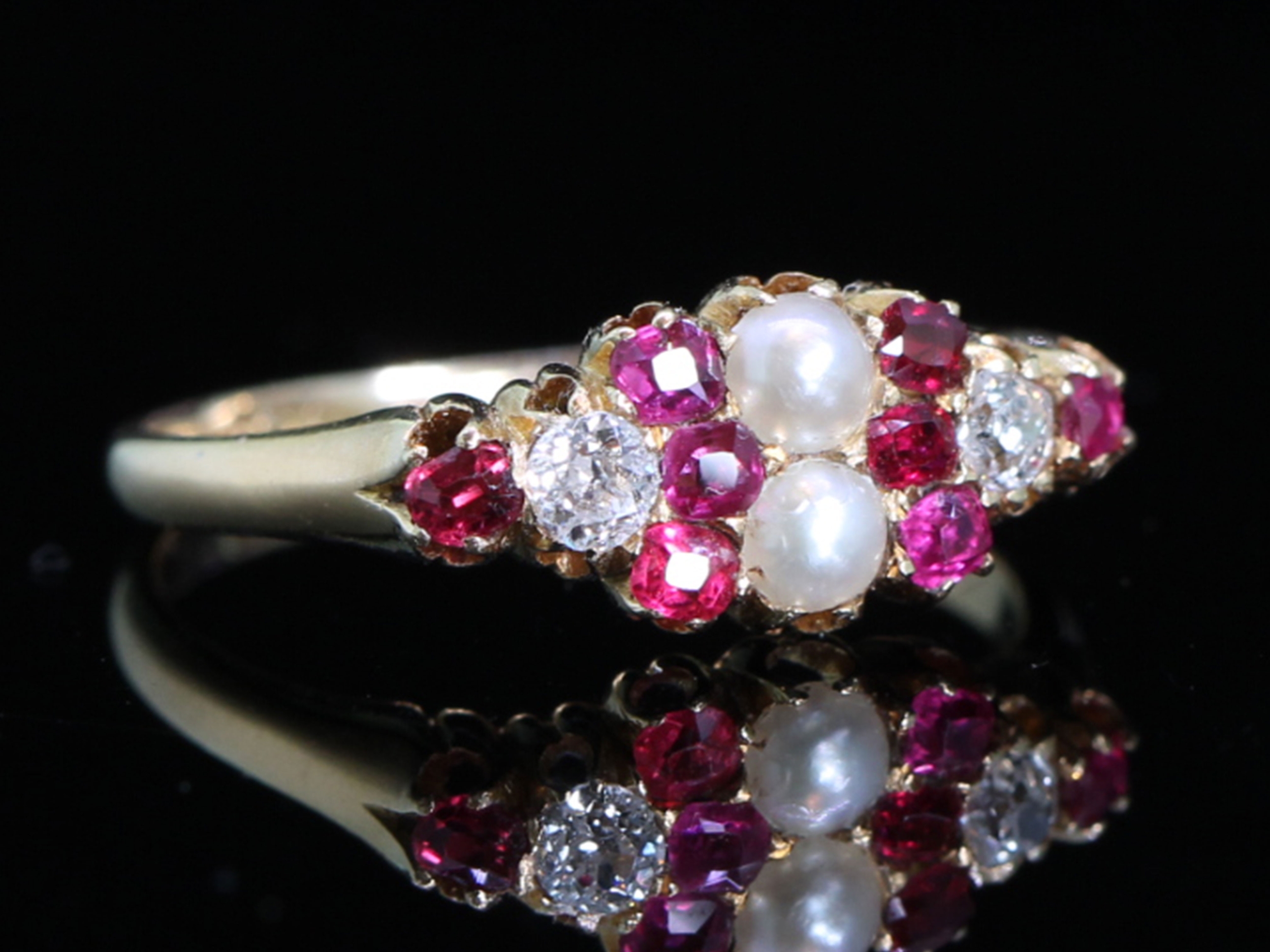 Edwardian Ruby and Natural Pearl and Diamond 18ct Ring