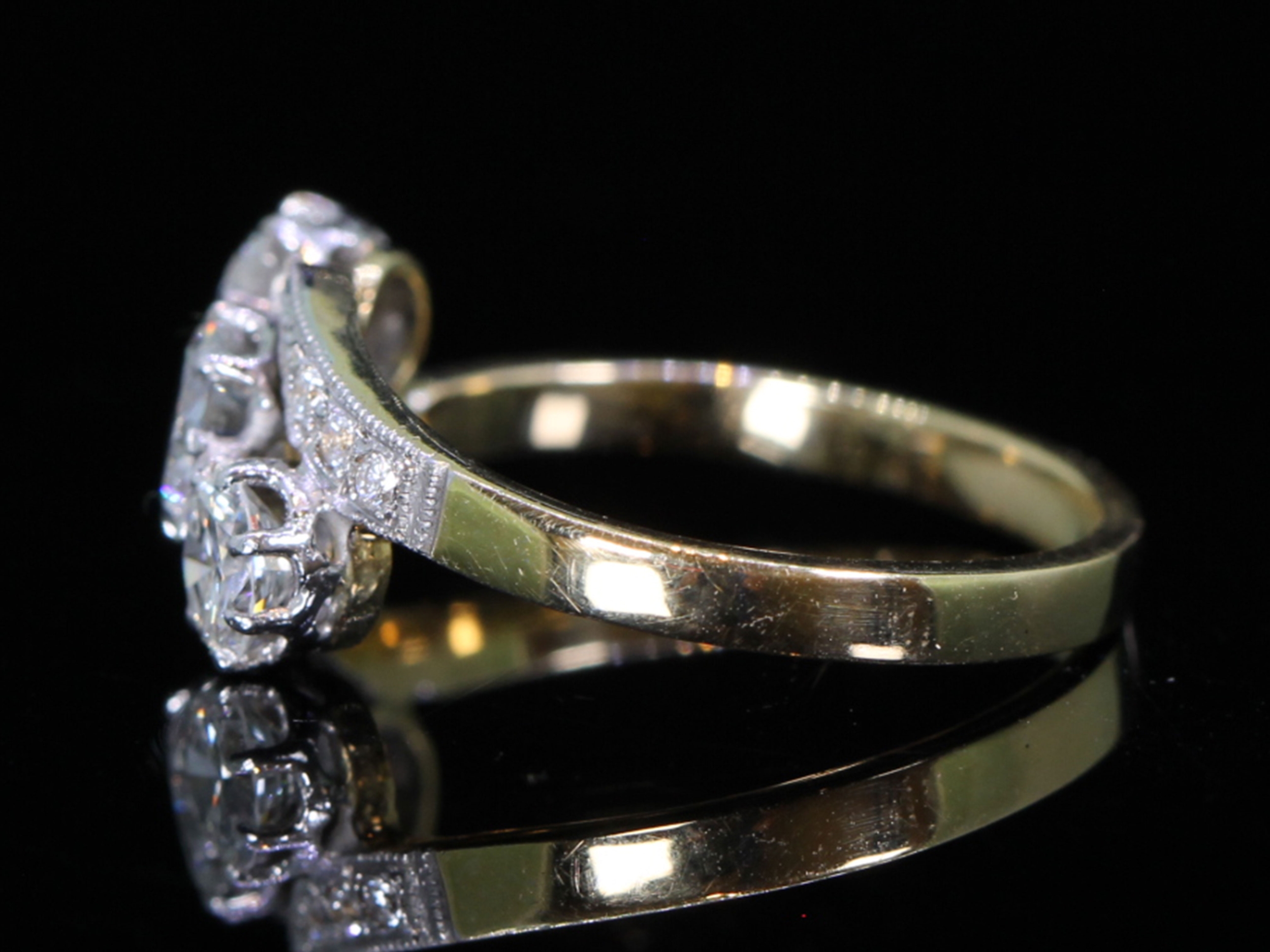 Antique Trilogy Diamond  18ct Gold Crossover Ring Circa 1930s 