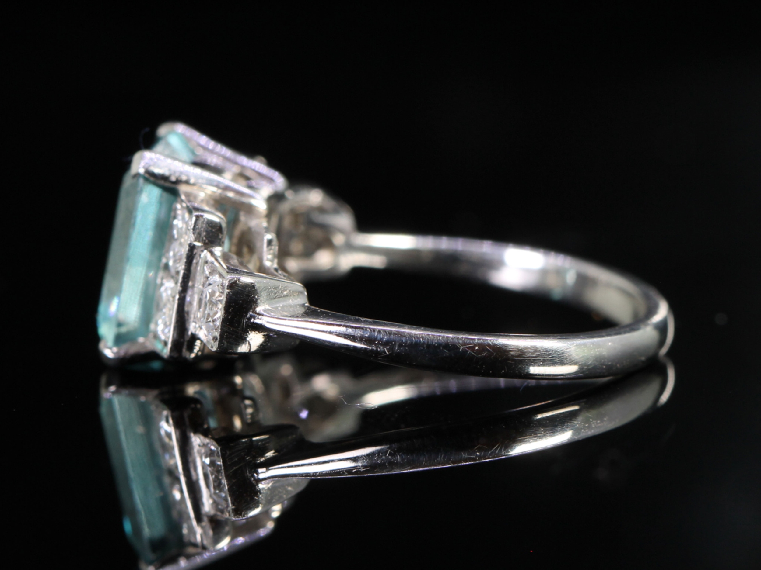 Art Deco Style Natural Blue Zircon and Diamond Platinum Ring